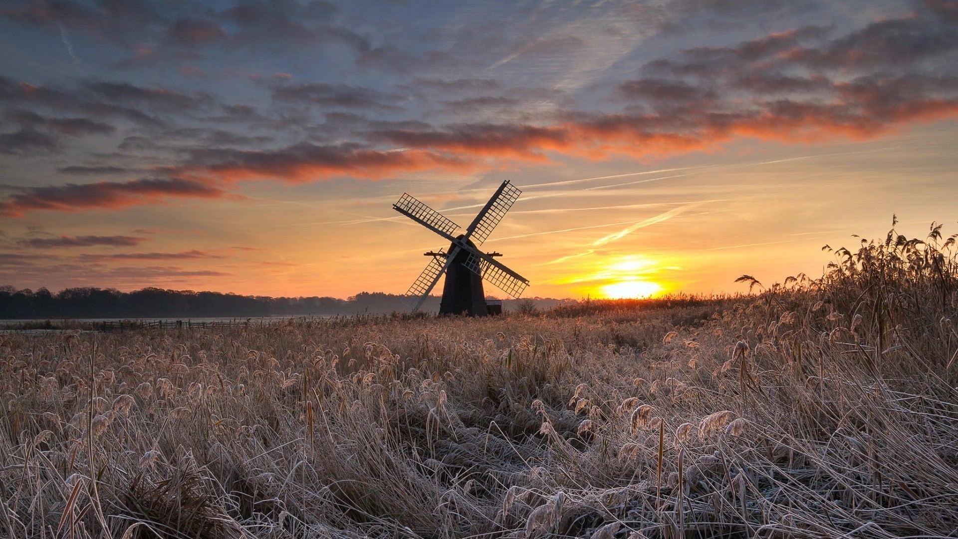Фото бесплатно закат, ветряная мельница, поле