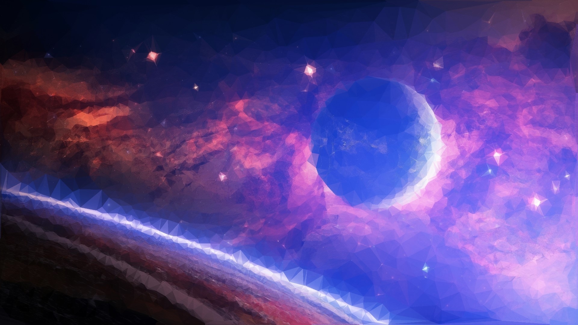 Wallpapers wallpaper low poly planets nebula on the desktop