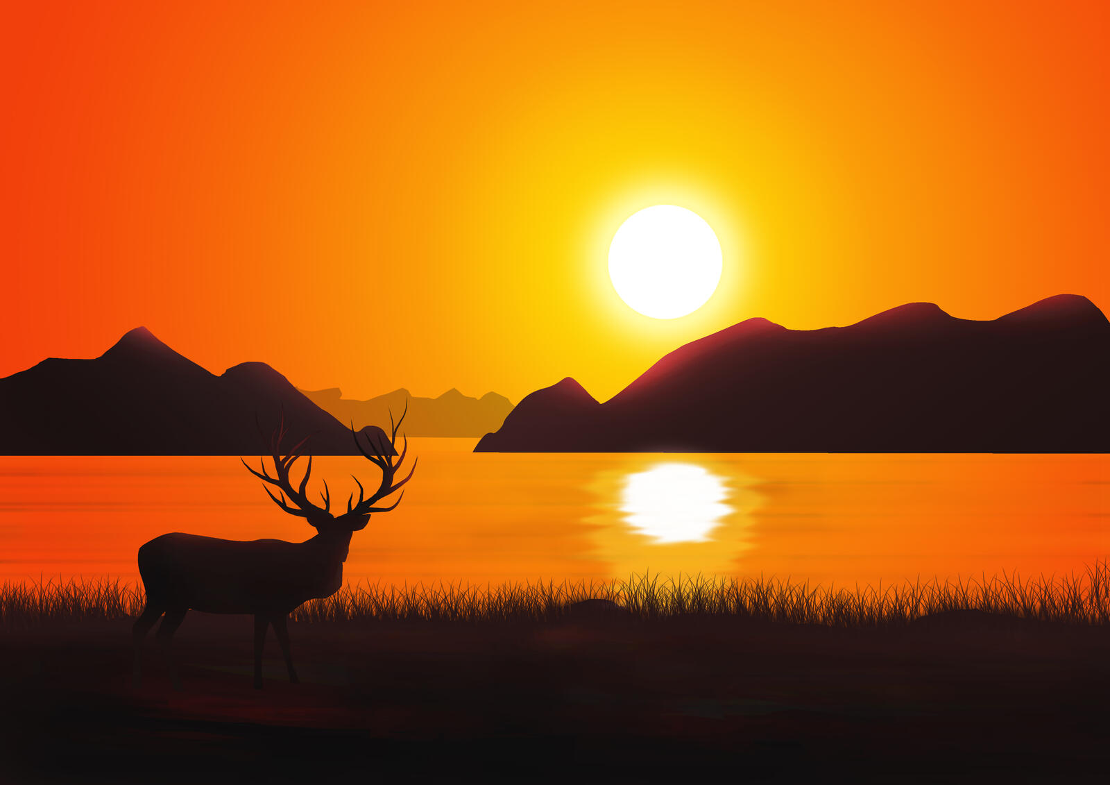 Wallpapers deer landscape artist on the desktop
