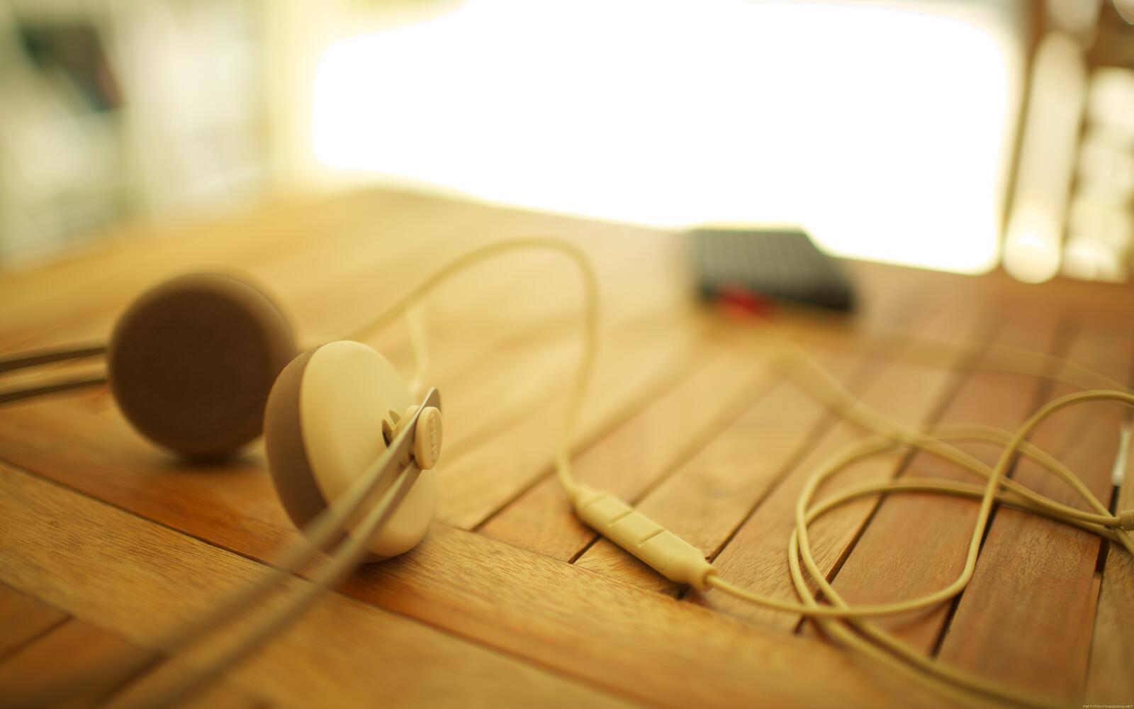 Wallpapers wood headphones close-up on the desktop