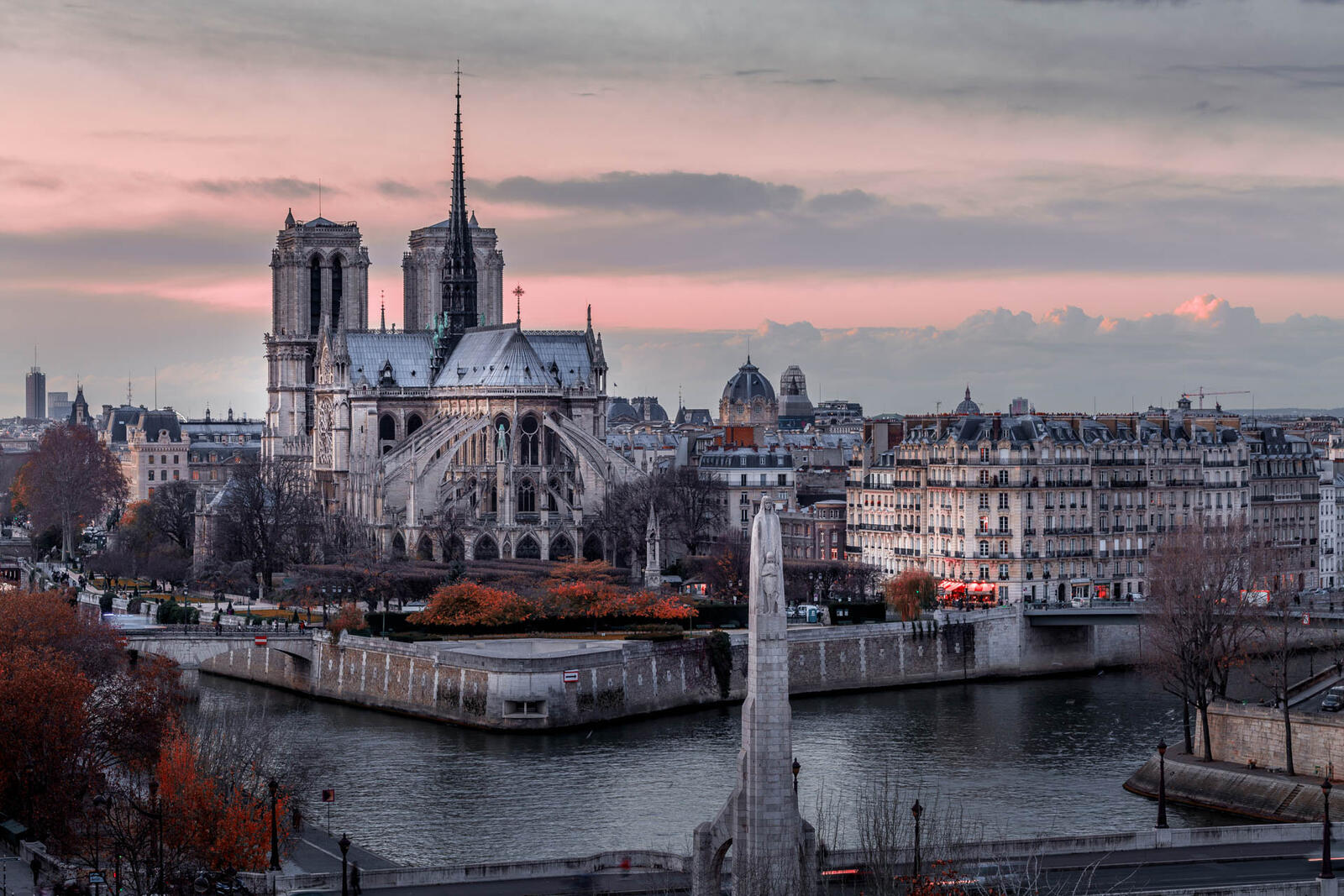 Обои закат Notre Dame архитектура на рабочий стол
