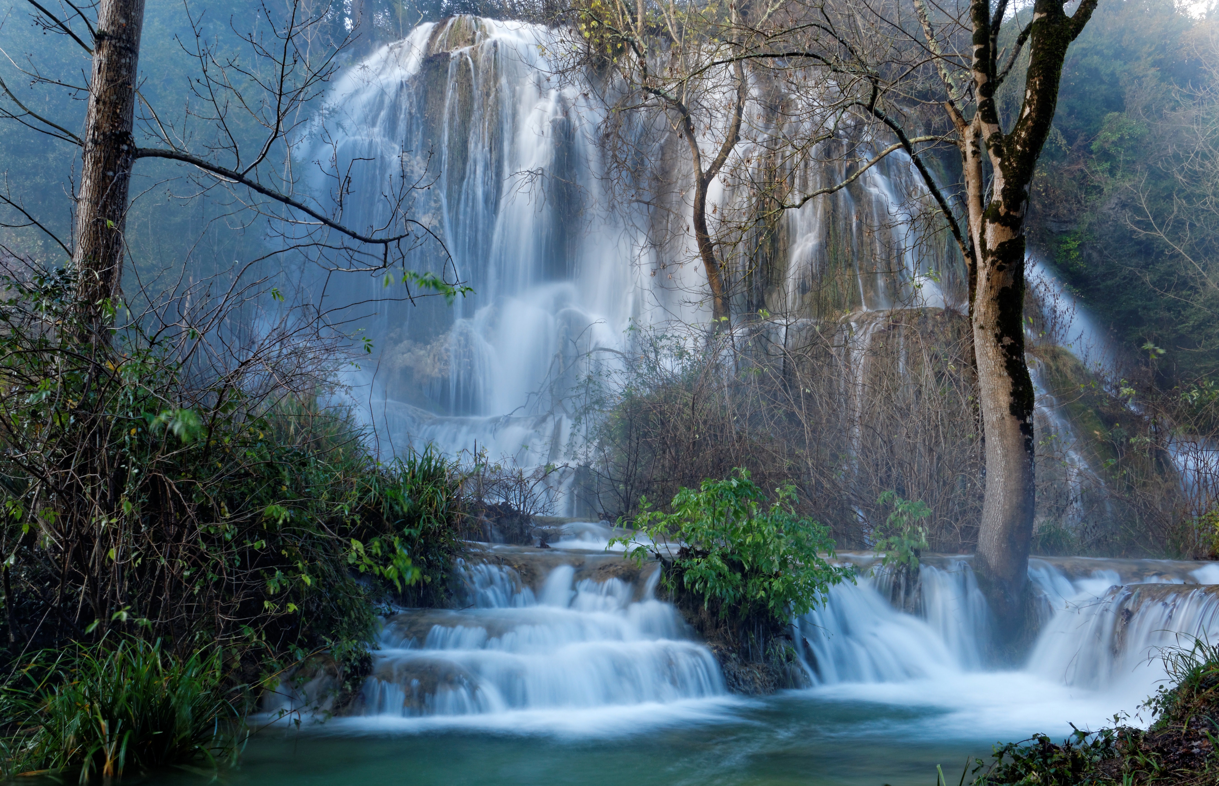 Фото бесплатно обои водопад, растения, деревья
