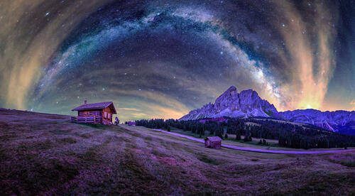 Panorama of the milky Way in the mountains of Northern Italy