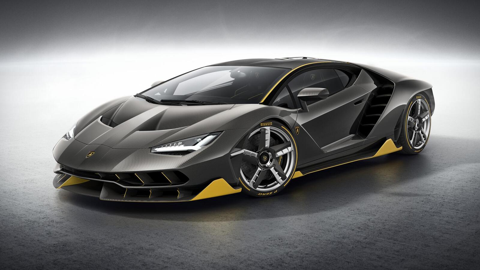 Free photo Lamborghini Centenario in carbon fiber body with yellow inlays