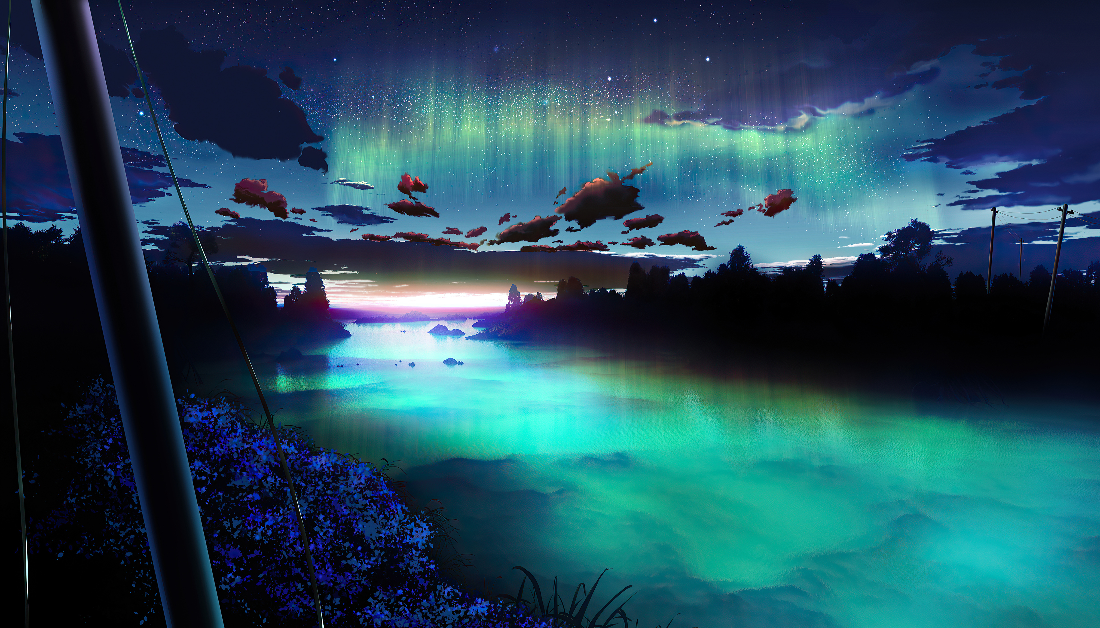Ночное озеро аниме
