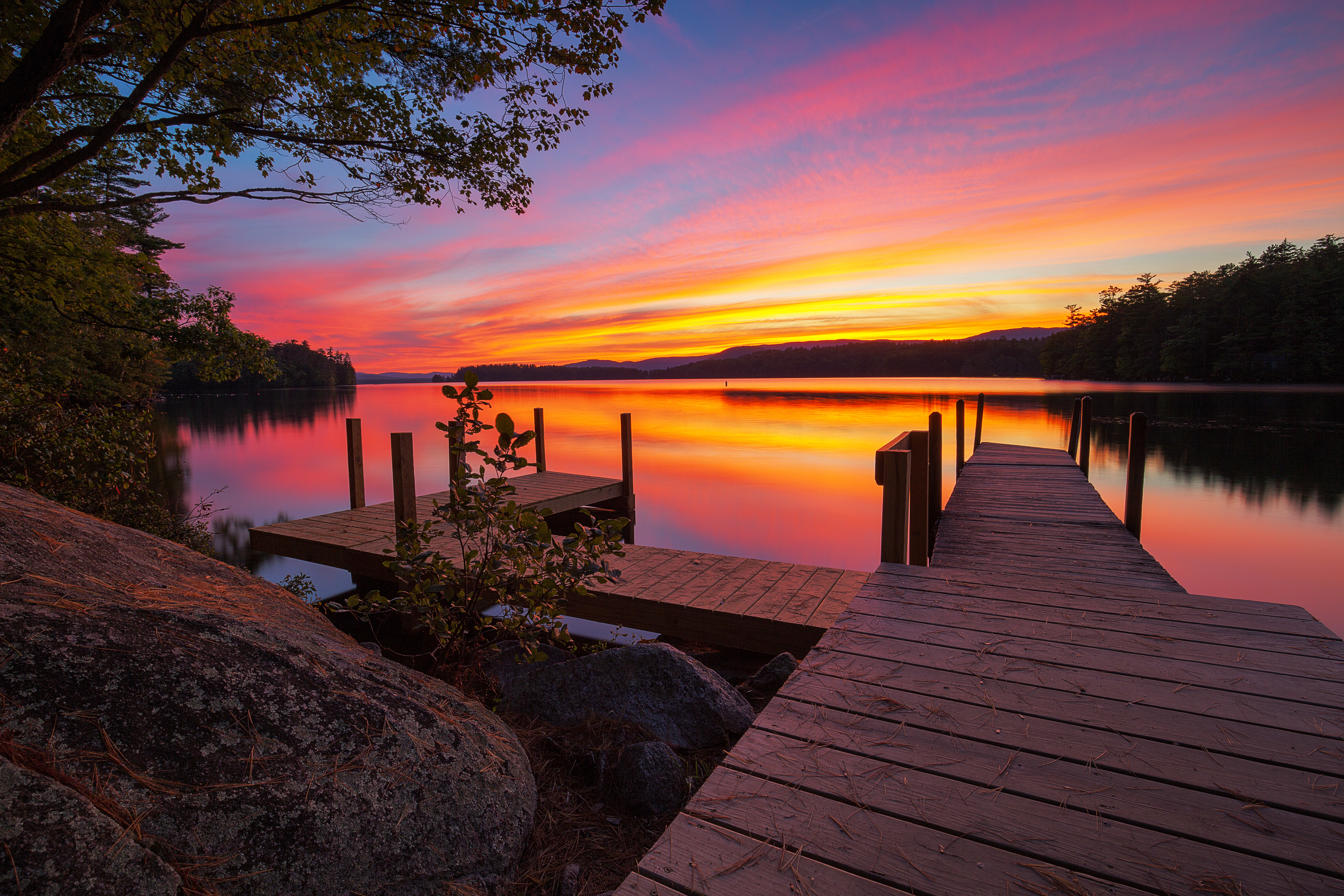 Picture of squam lake sunset, new England