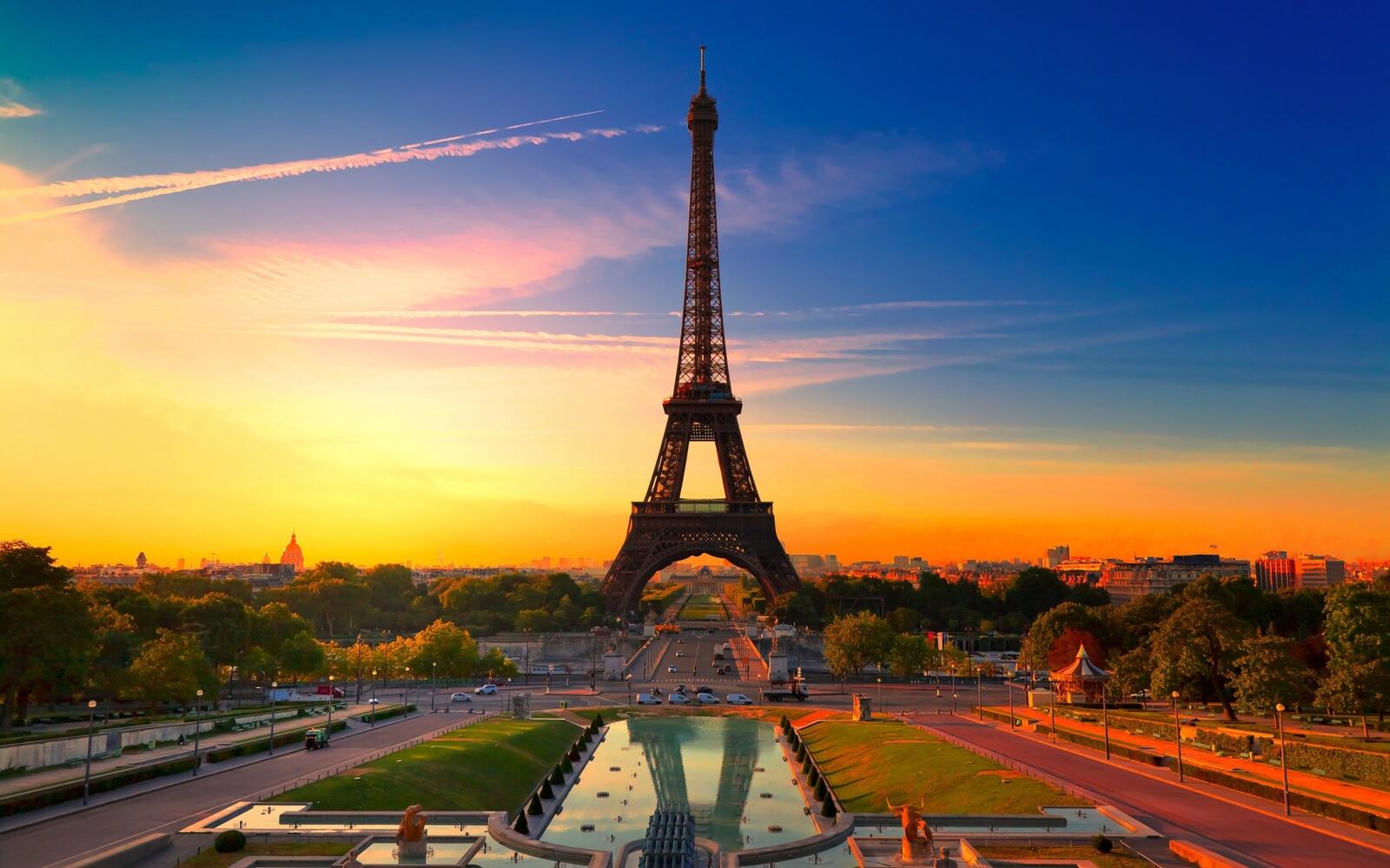 Wallpapers architecture Eiffel Tower sunset on the desktop