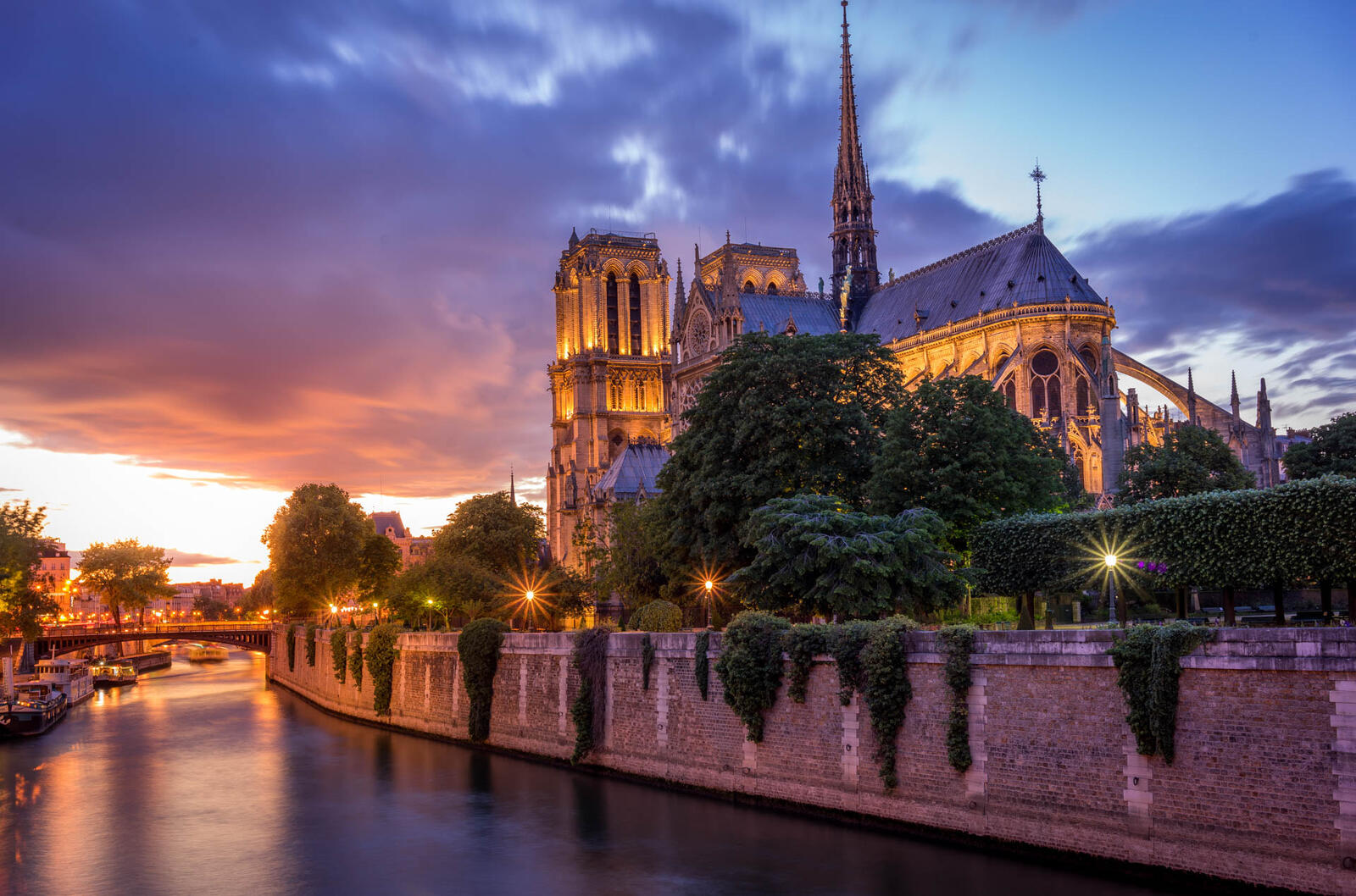 Обои France закат Notre Dame на рабочий стол