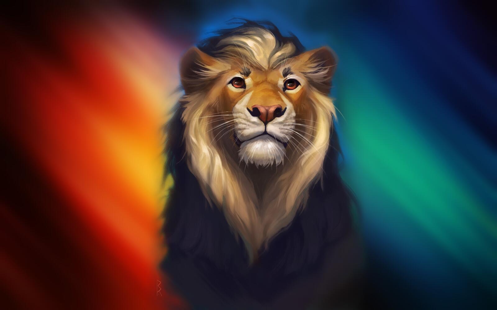 Wallpapers lion colorful rendering on the desktop