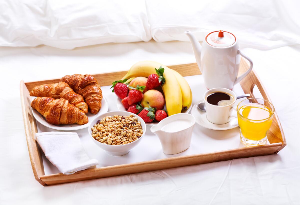 A tray of breakfast goodies