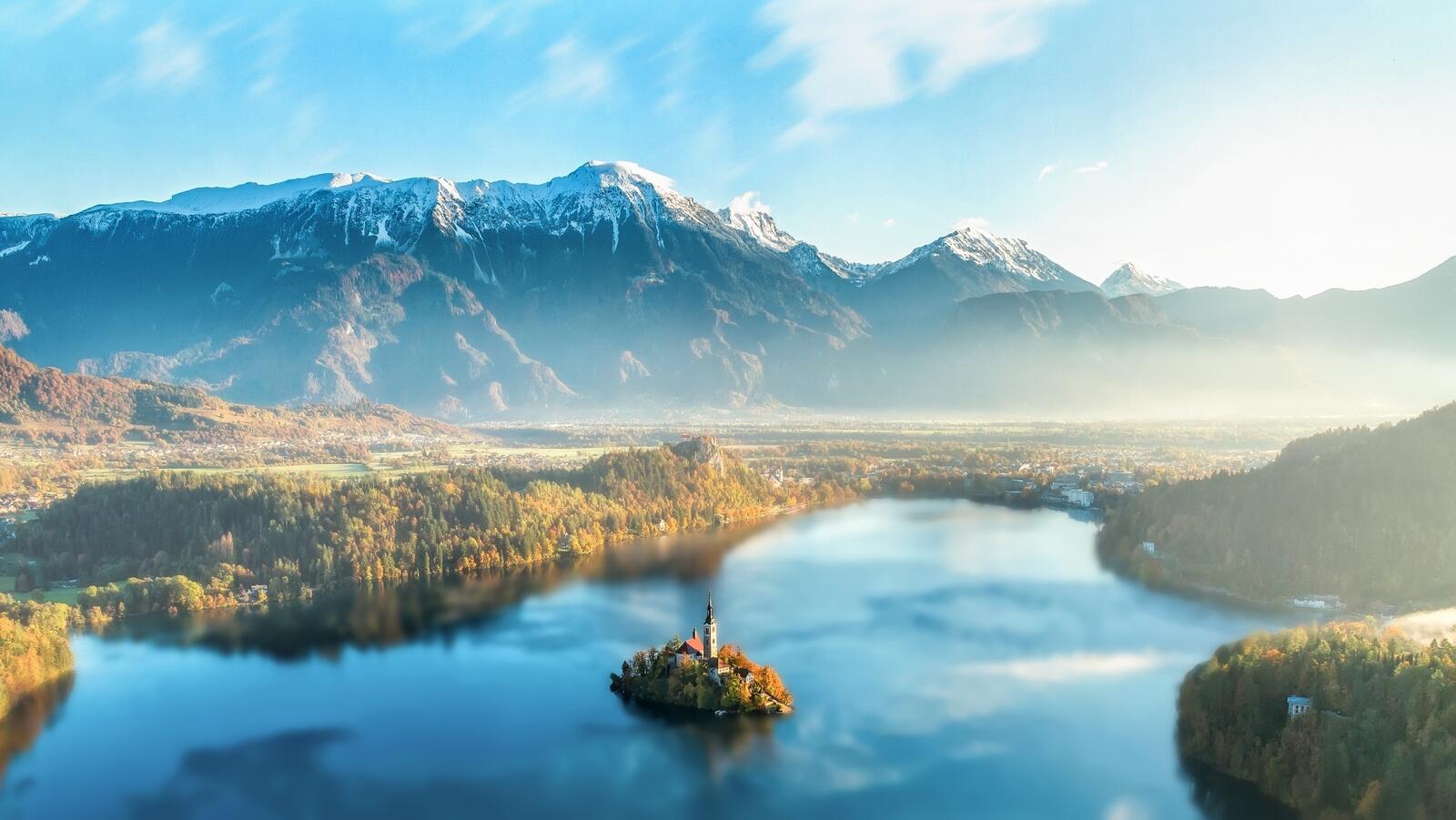 Wallpapers mountainous landforms lake trees on the desktop