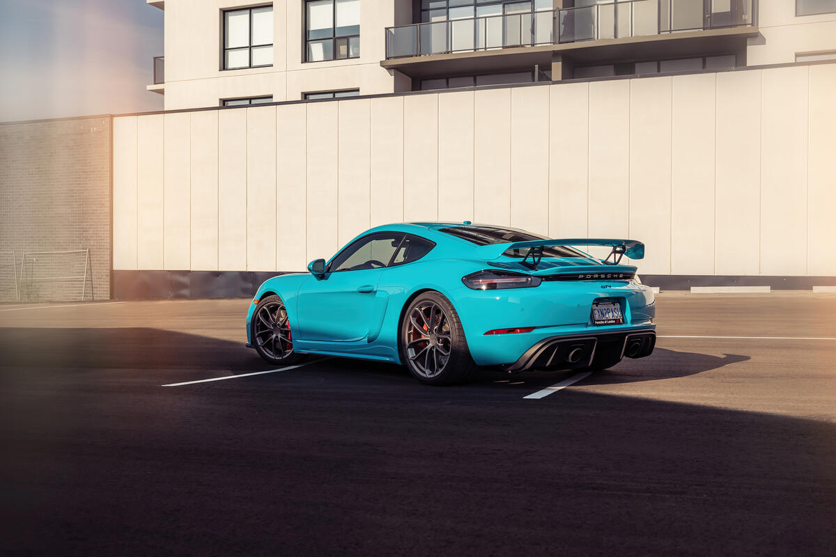 Porsche Cayman in a beautiful blue color.