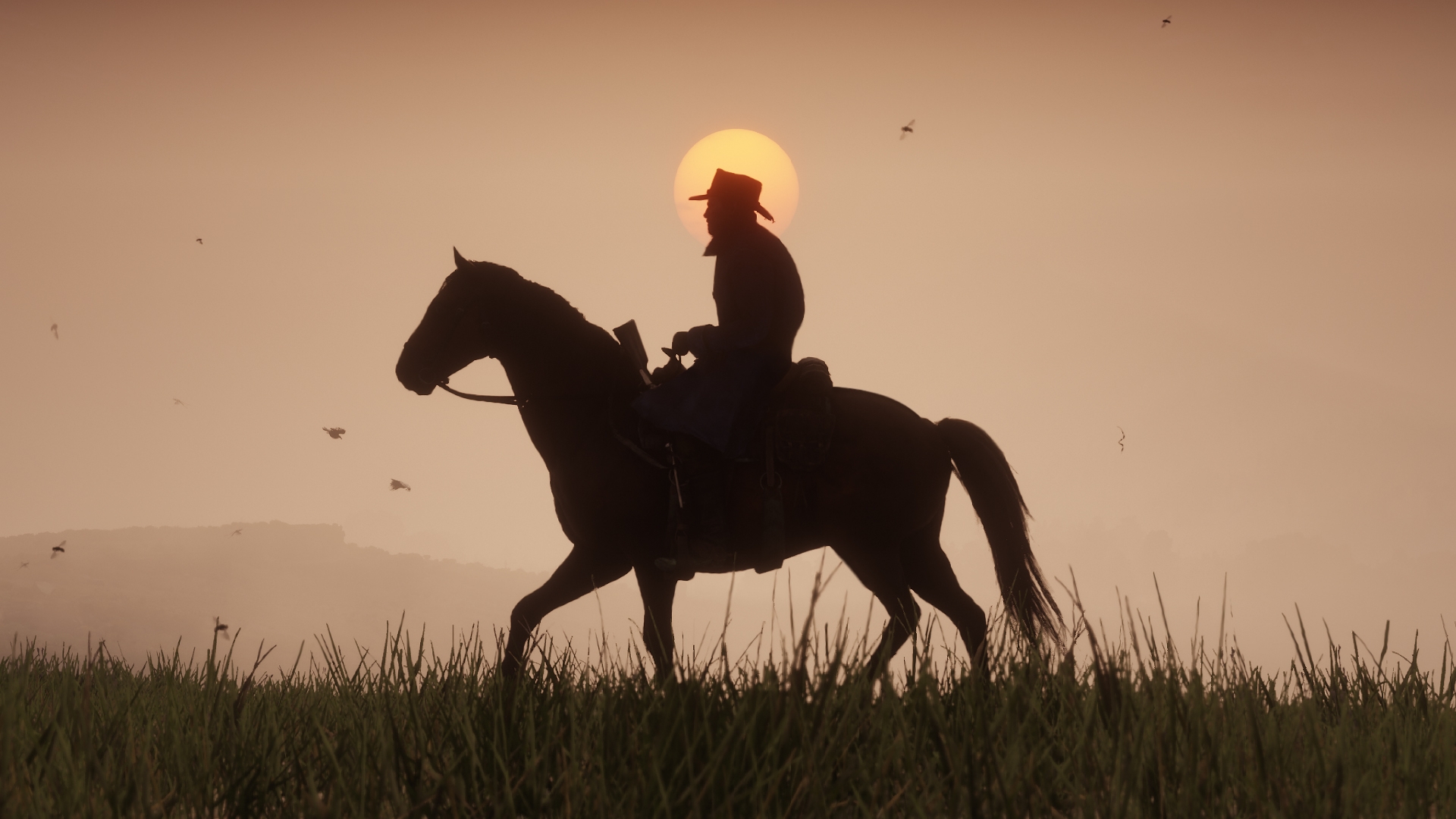 Wallpapers red dead redemption 2 sunset cowboy on the desktop