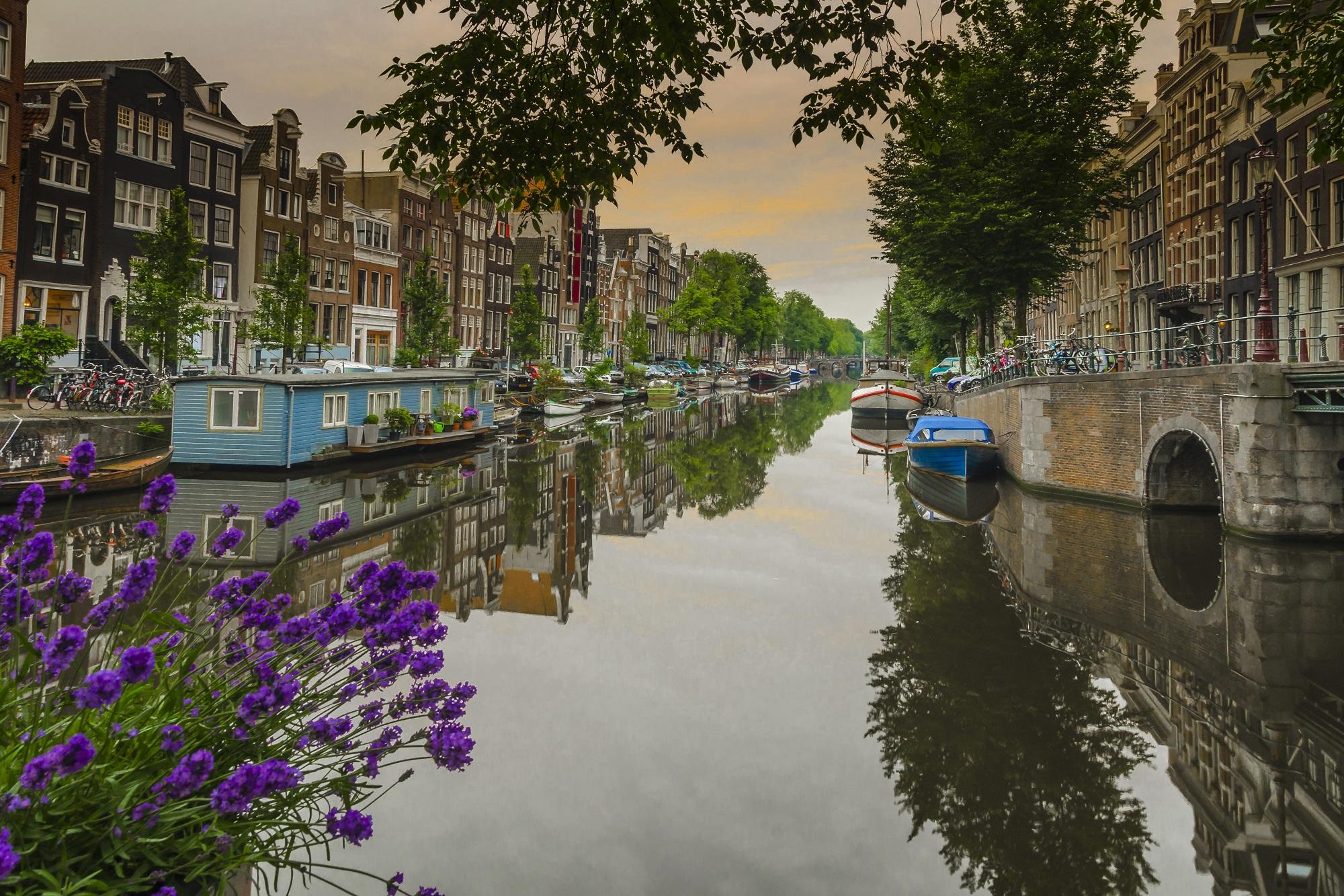 Обои Амстердам Нидерланды канал на рабочий стол