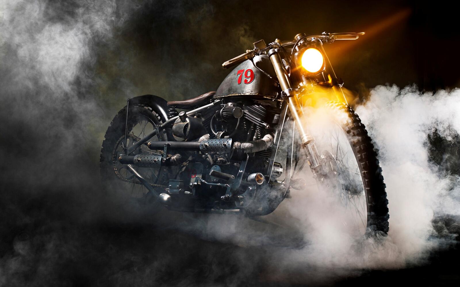 Обои мотоцикл туман свет на рабочий стол