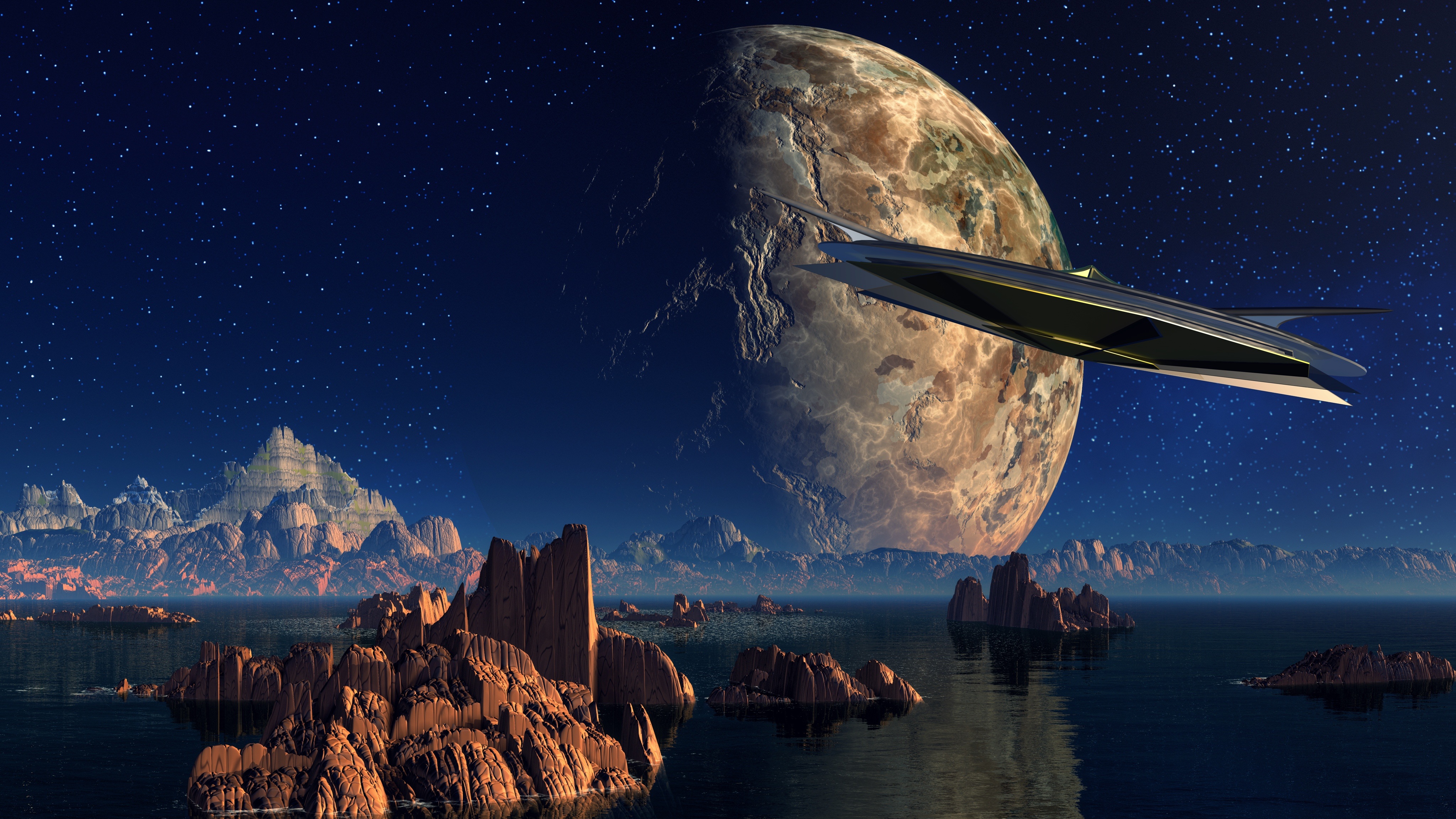 Wallpapers space planet ship on the desktop