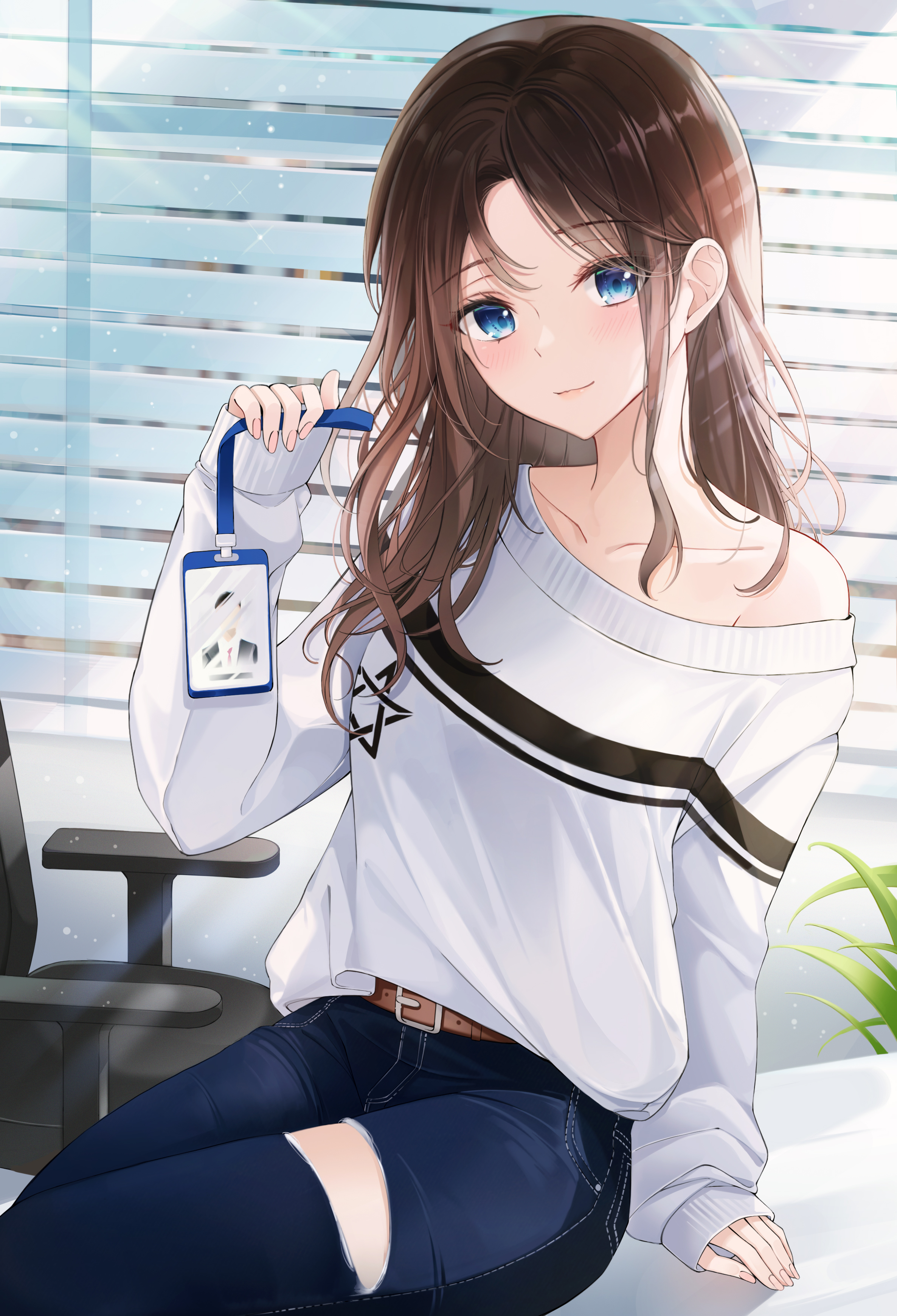 Wallpapers wallpaper beautiful anime girl sweater blue eyes on the desktop