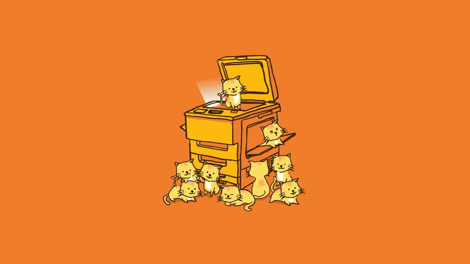 Free photo Cute drawn kittens on an orange background
