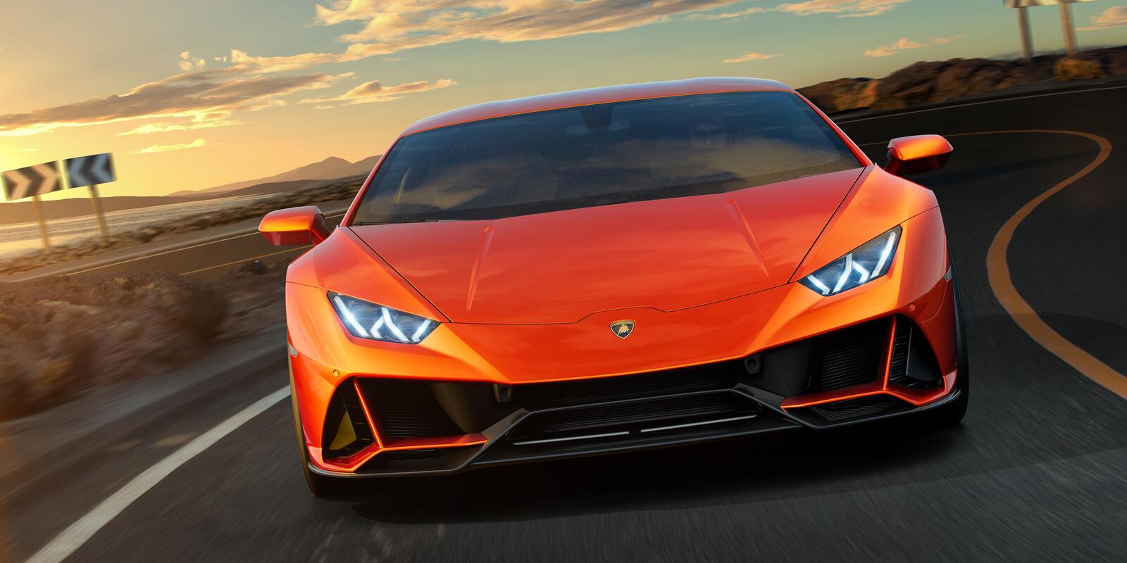 Wallpapers orange supercars road front view on the desktop