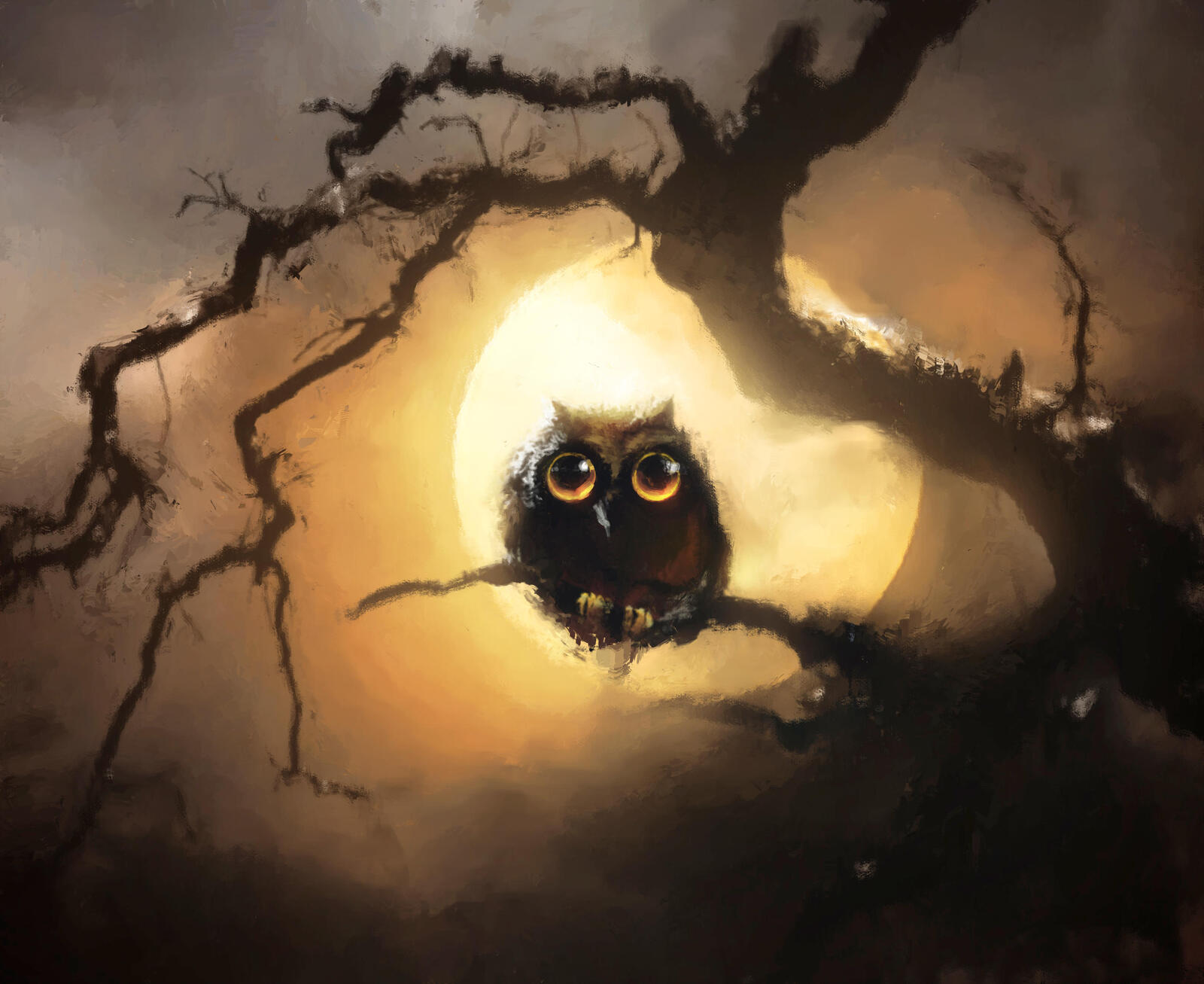 Free photo A drawing of an owl against the moon