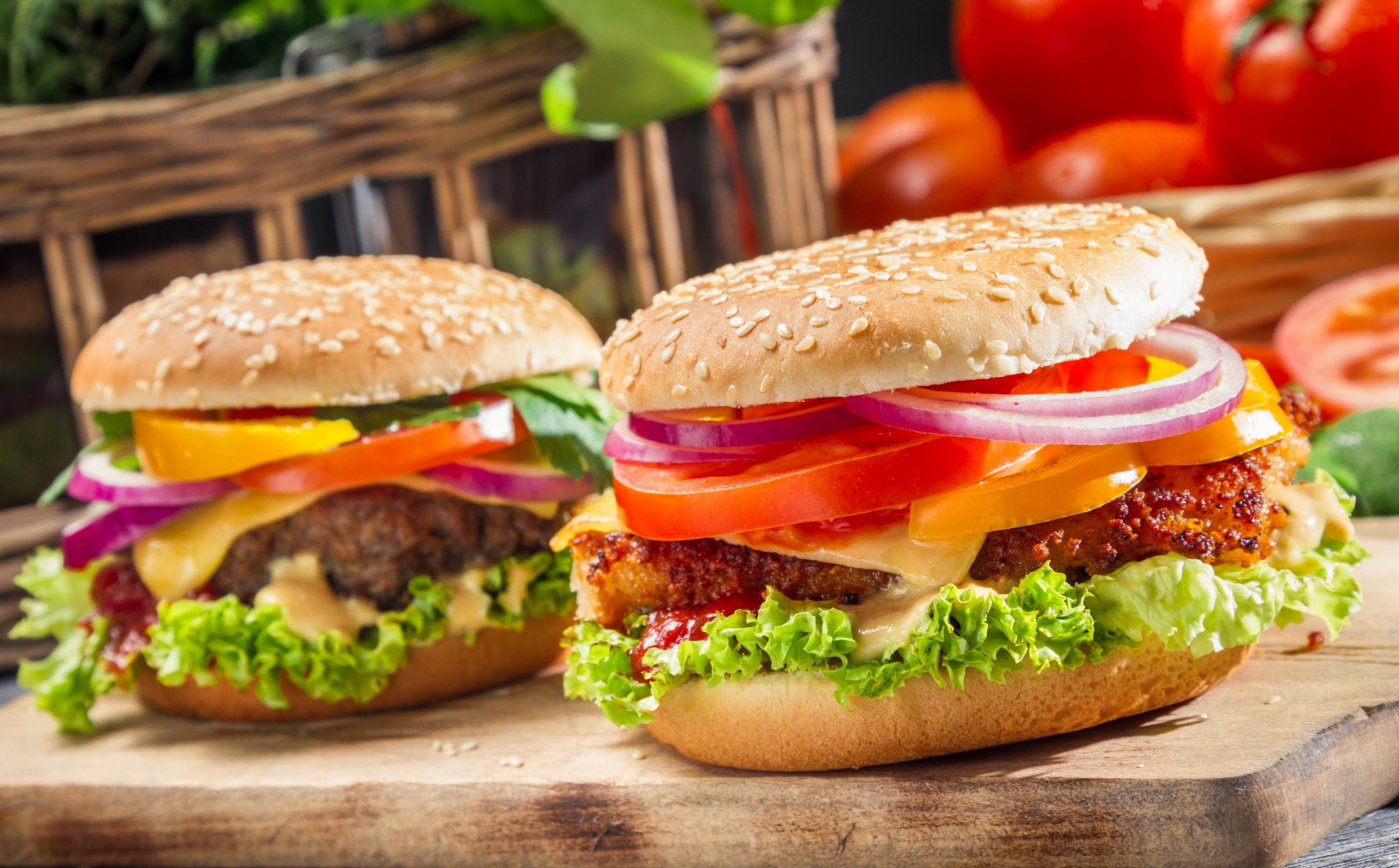 Wallpapers hamburger fast food vegetables on the desktop