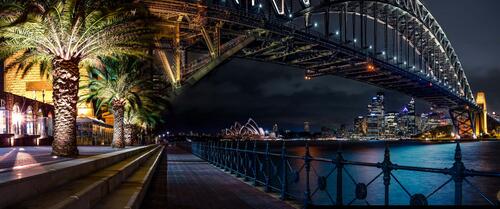 Night bridge over the river to Sydney