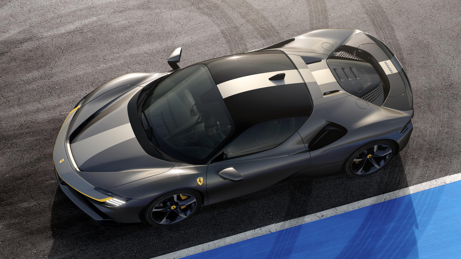 Wallpapers ferrari sf90 stradale gray car view from the top on the desktop