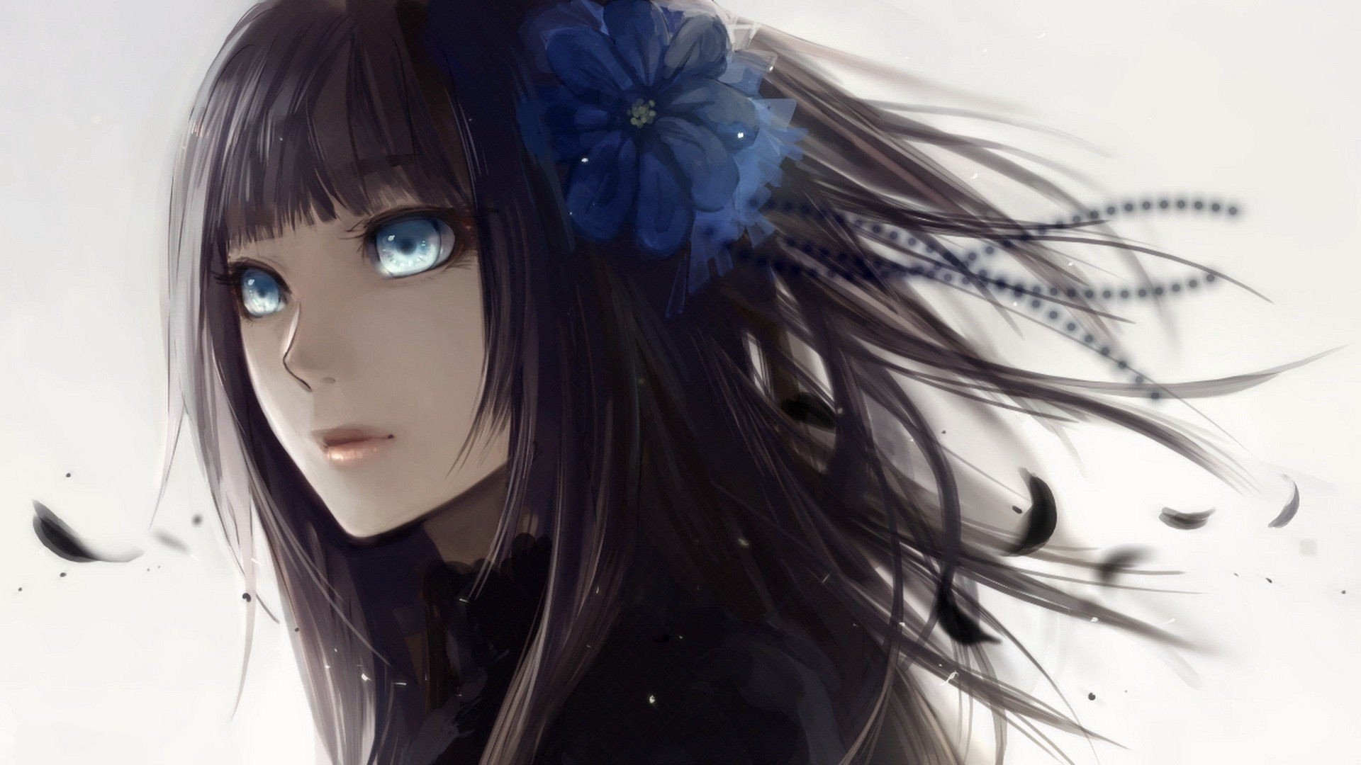 Фото бесплатно обои аниме девушка, цветок, голубые глаза