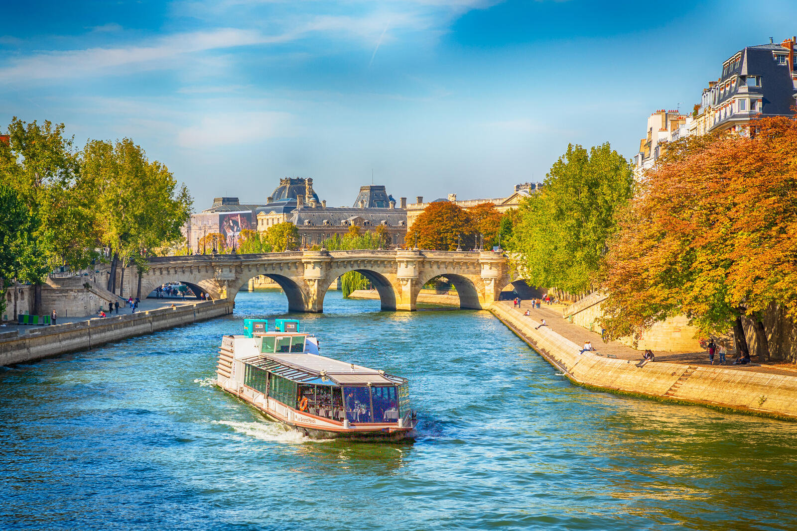 Обои Seine river cruise Париж мост на рабочий стол