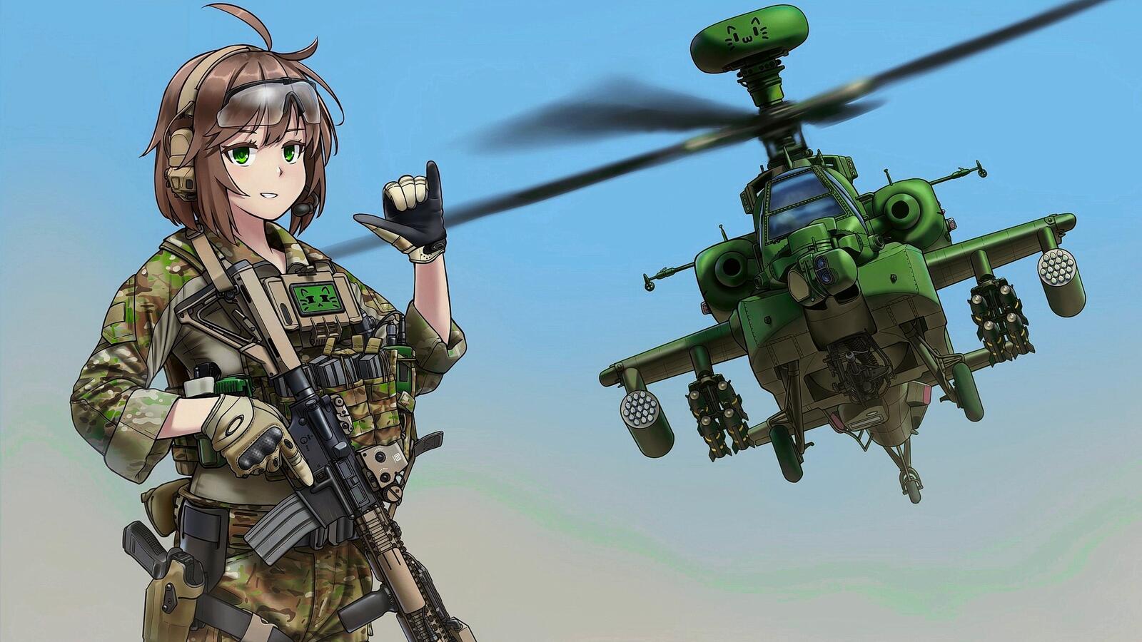 Бесплатное фото Девушка и вертолет