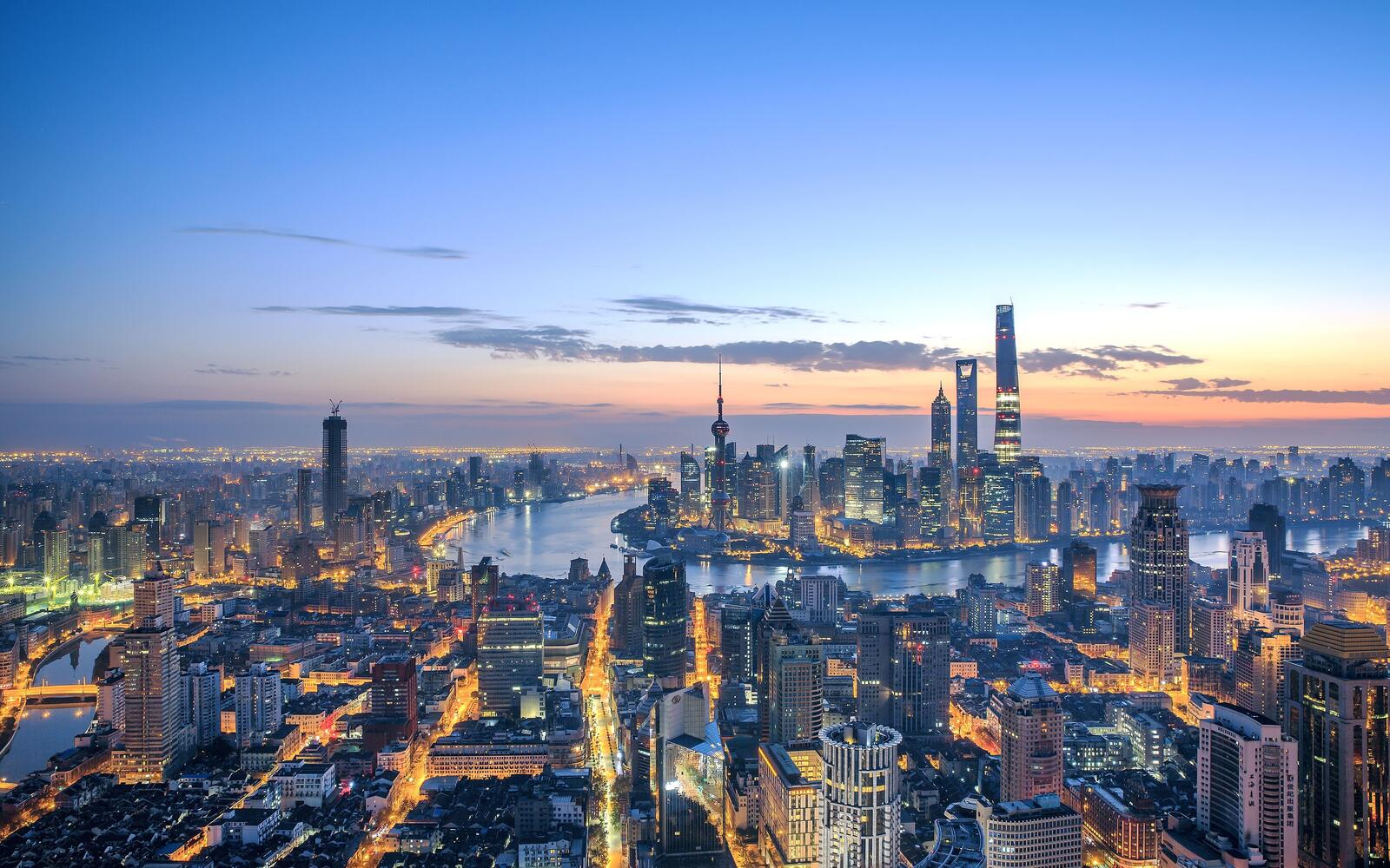 Бесплатное фото Панорама вечернего Шанхая