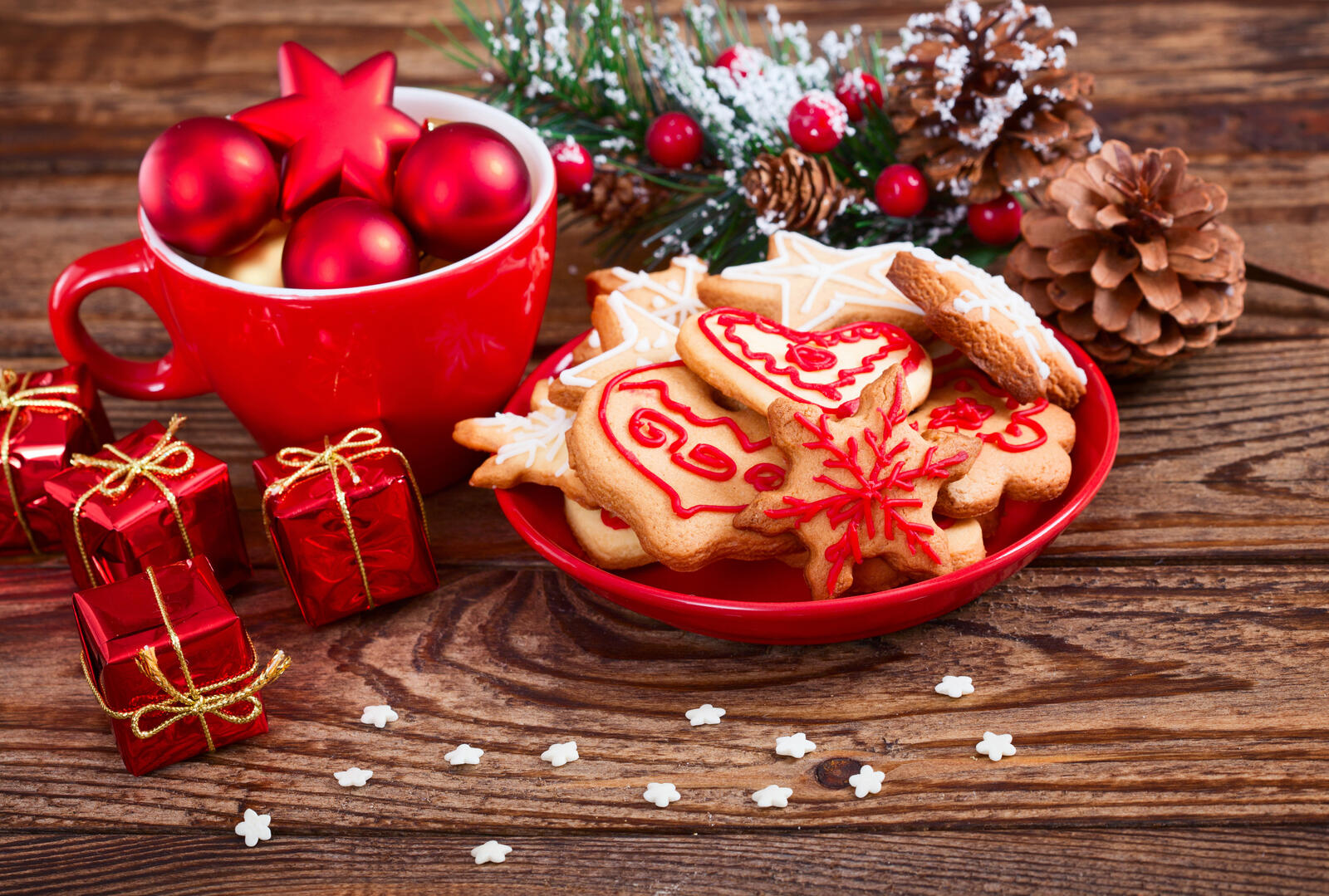 桌面上的壁纸饼干 甜味 圣诞气氛