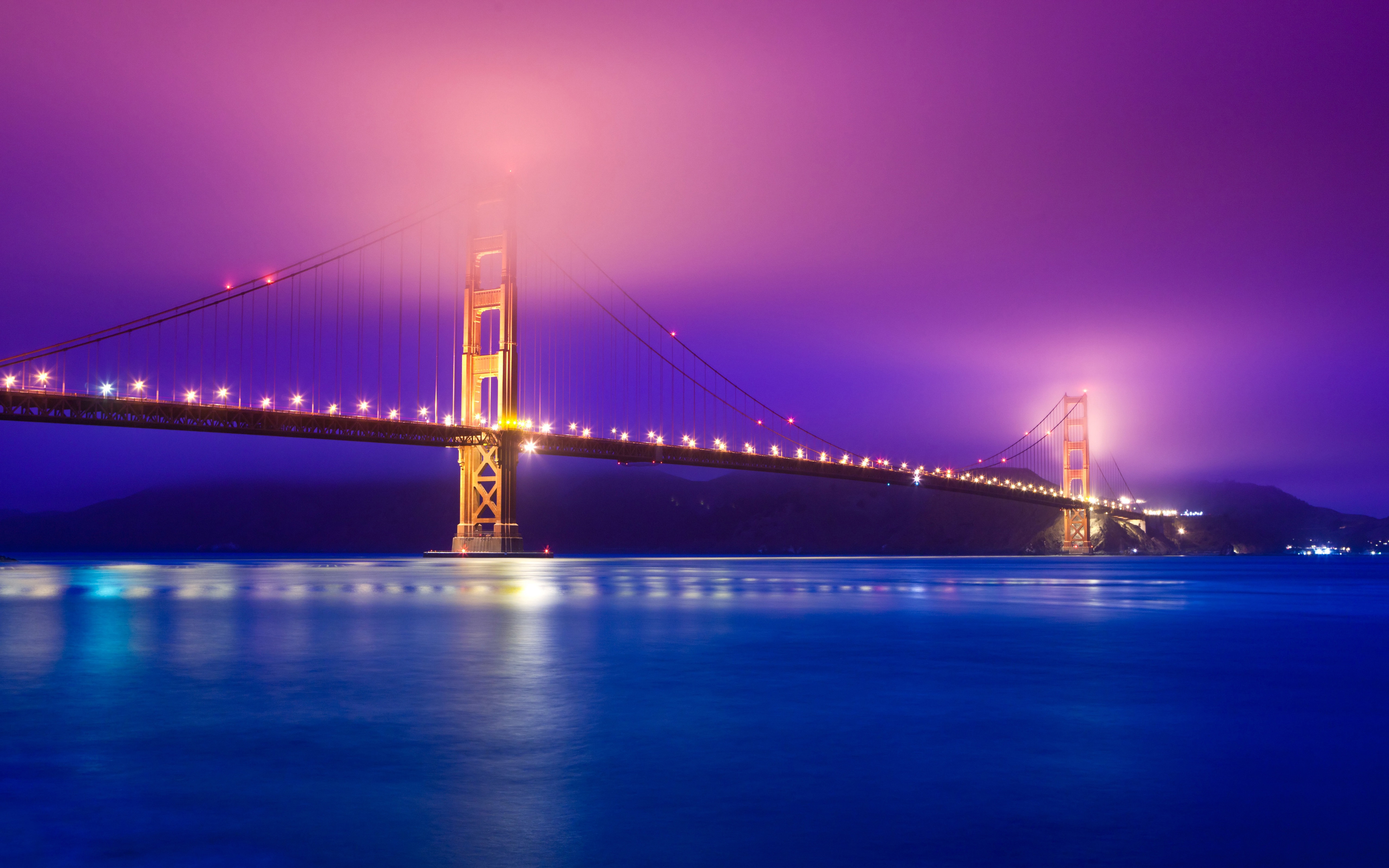 Обои Мост Золотые Ворота свет фиолетовый на рабочий стол