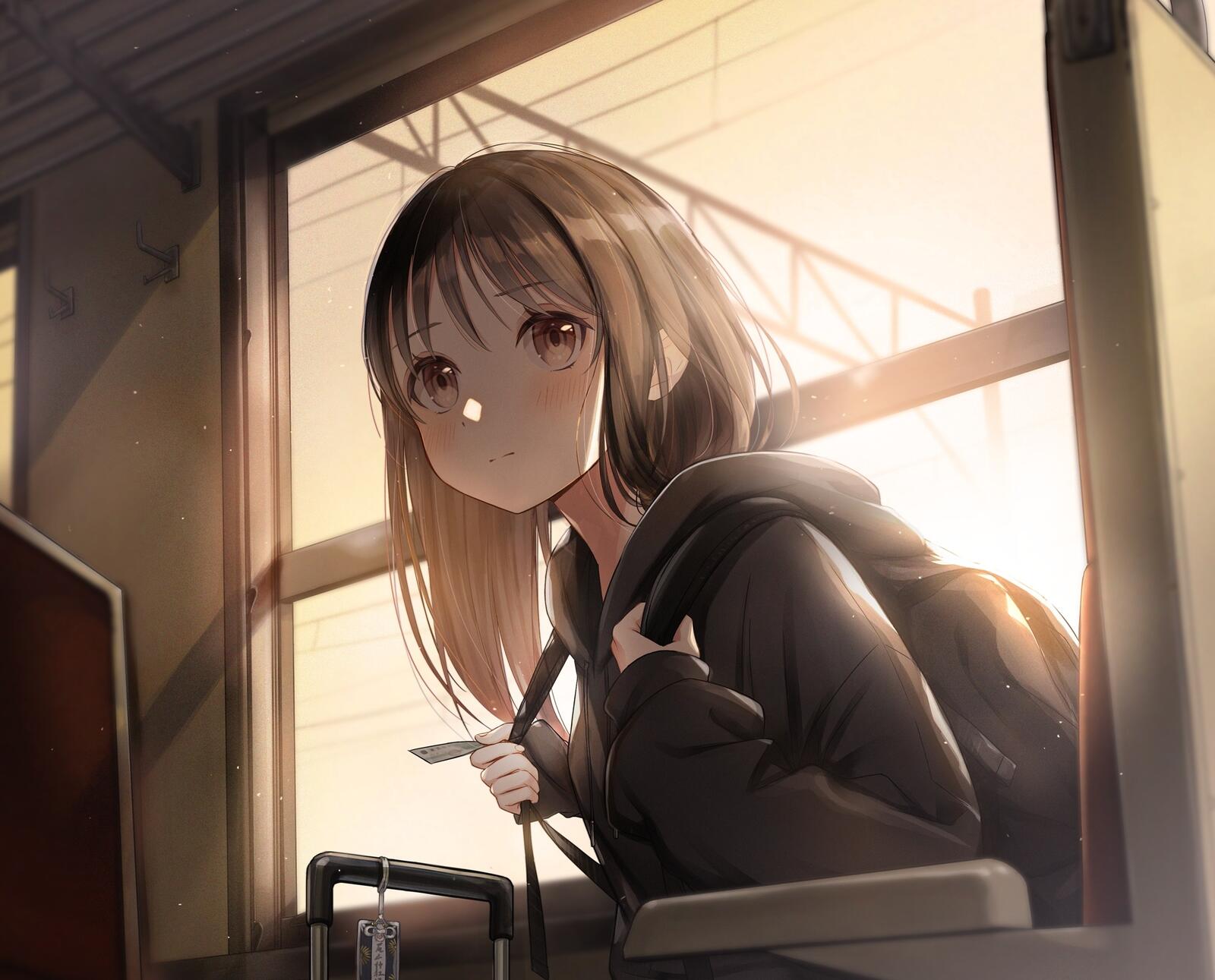 Wallpapers cute anime girl sweatshirt short hair on the desktop