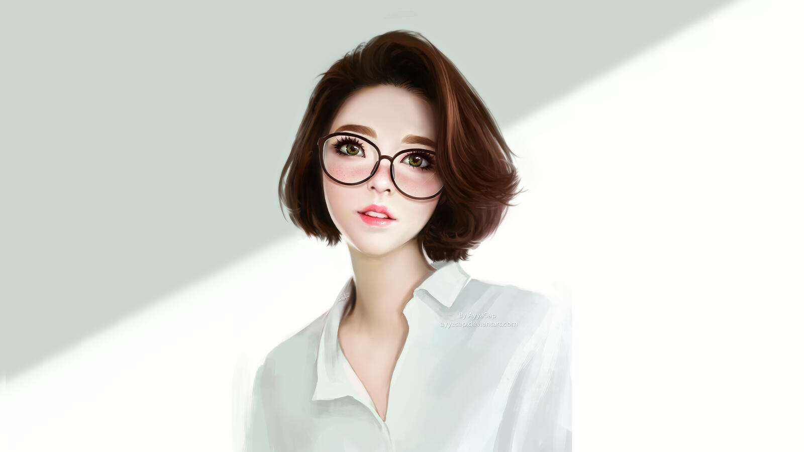 Обои очки цифровое искусство аниме девушка на рабочий стол