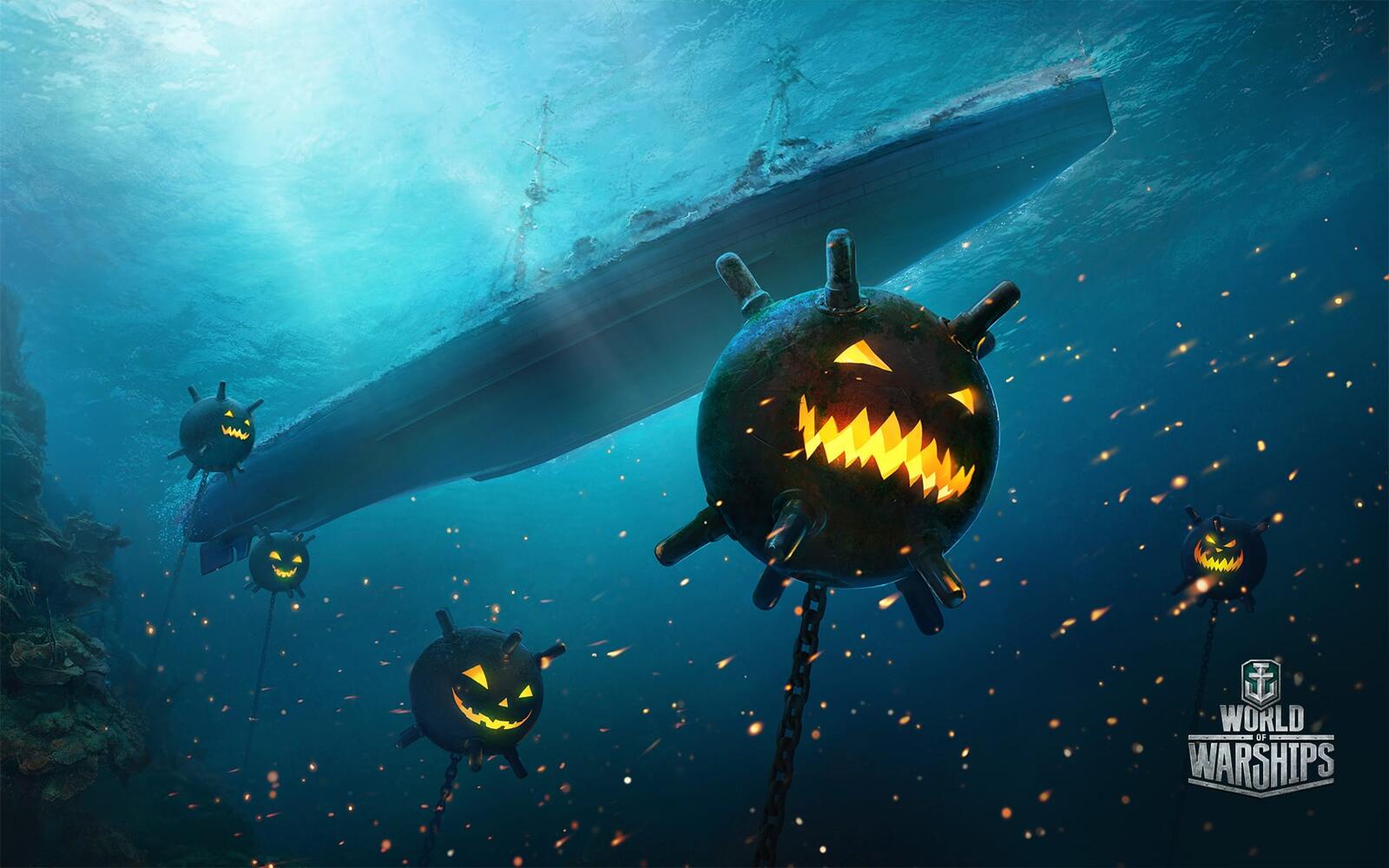 Free photo Sea mines in the form of Halloween pumpkins