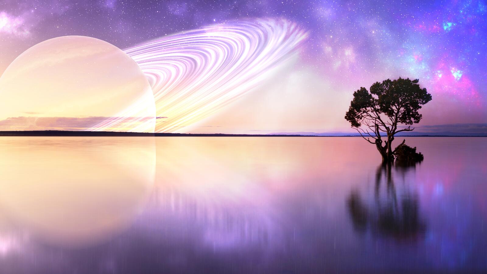 Wallpapers planet lone tree ring system on the desktop