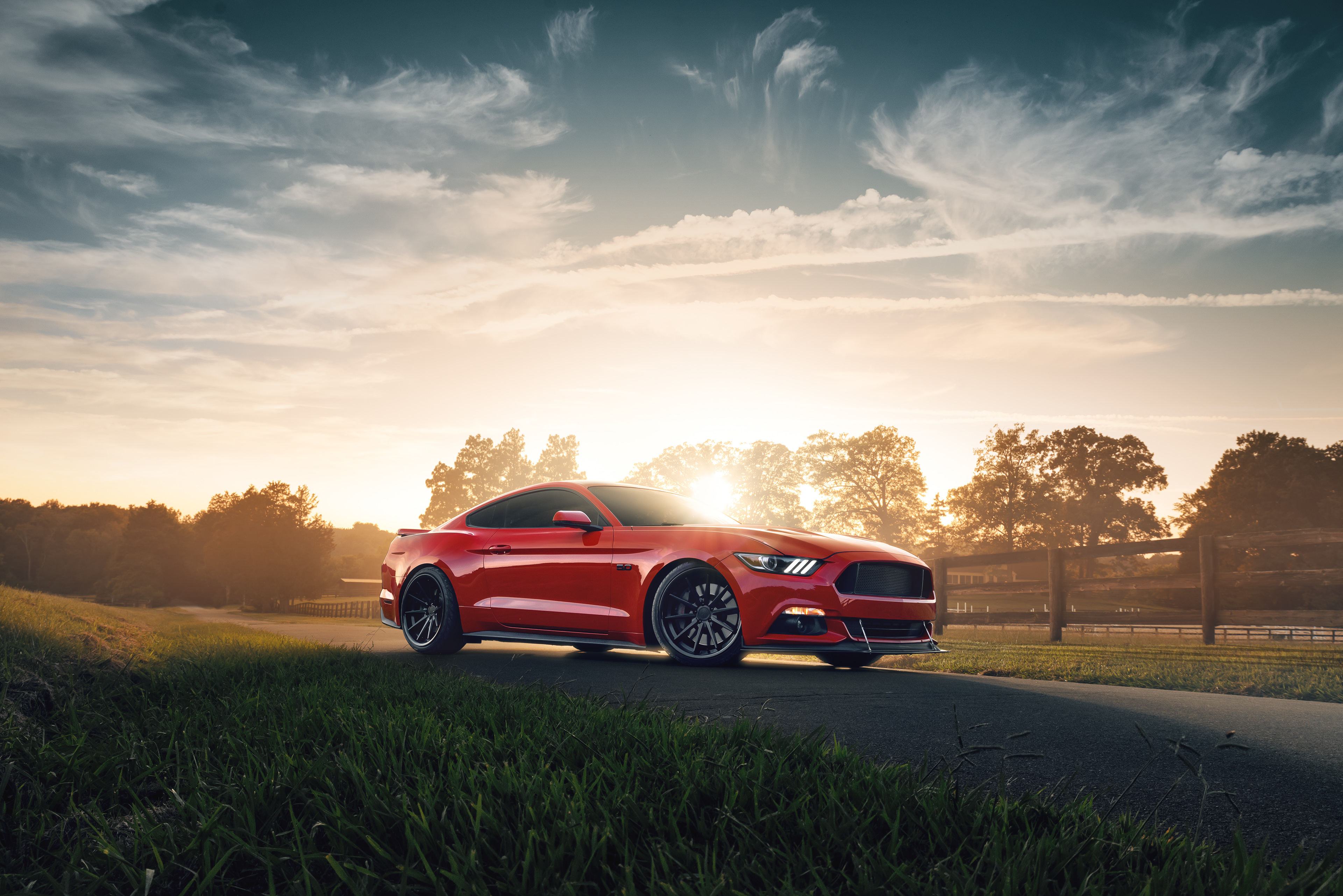 Red Ford Mustang in sunny weather for desktop