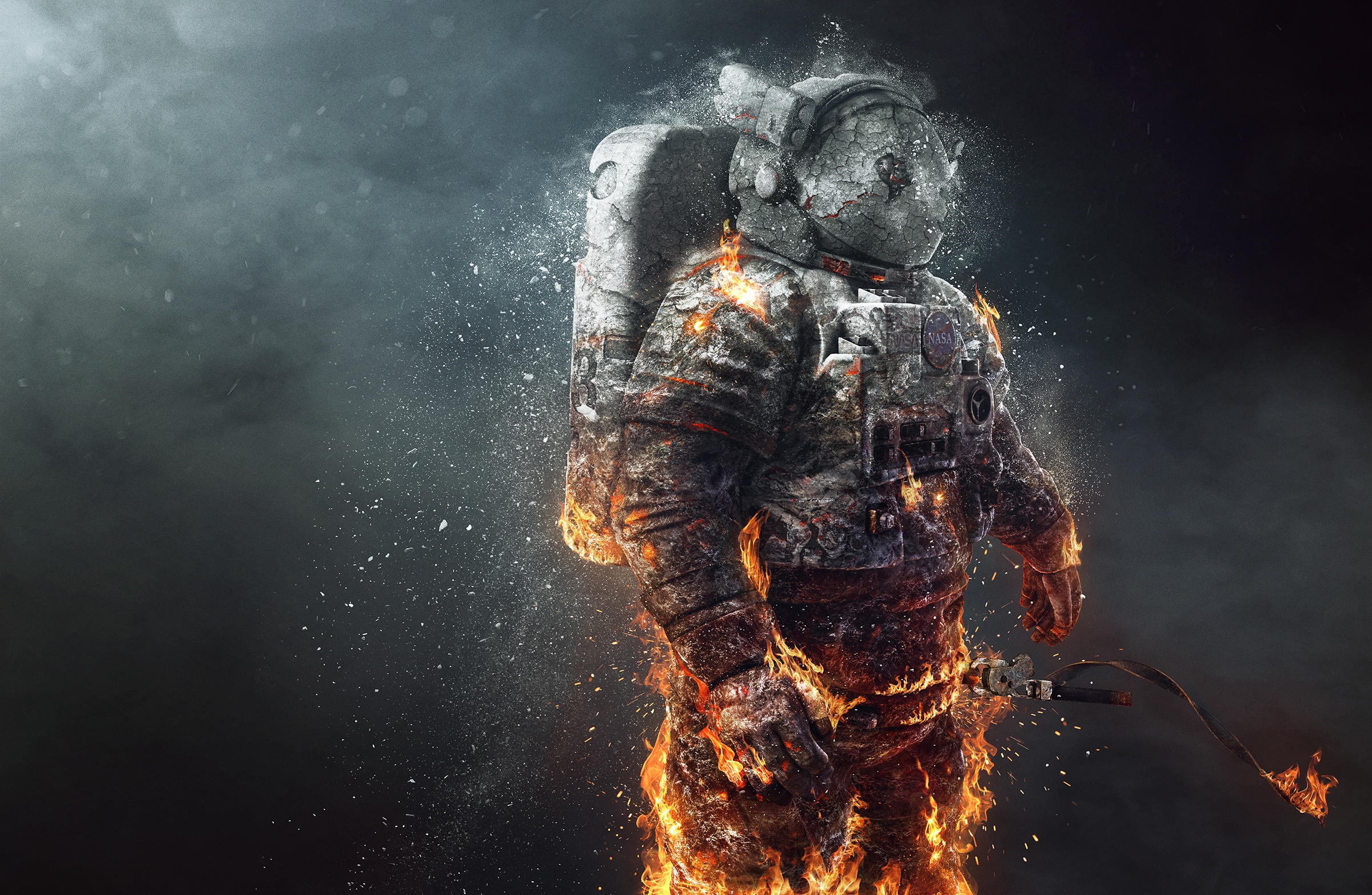 Фото бесплатно пепел, темнота, обои горящий скафандр космонавта