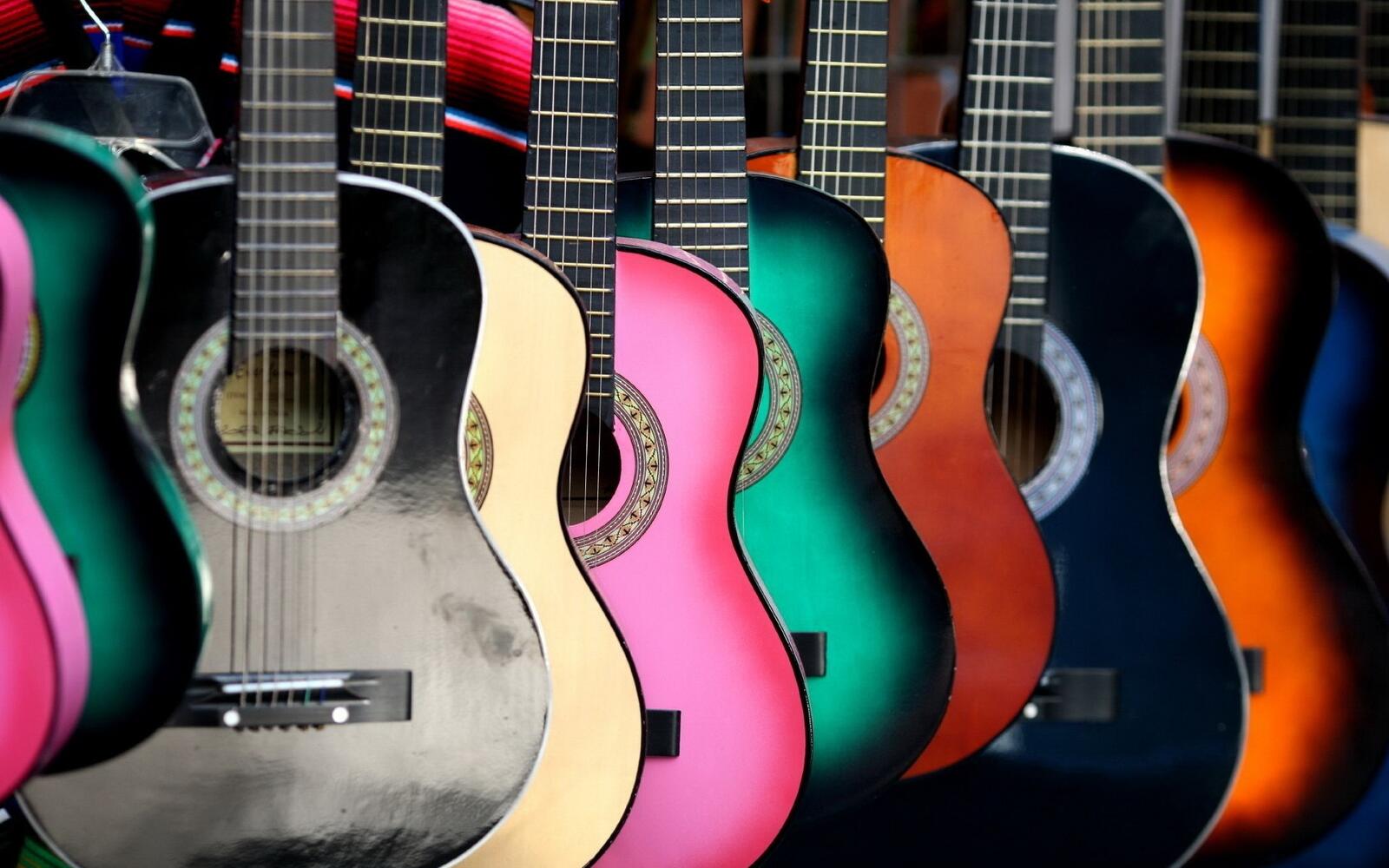 Wallpapers instrument guitars multi-colored on the desktop
