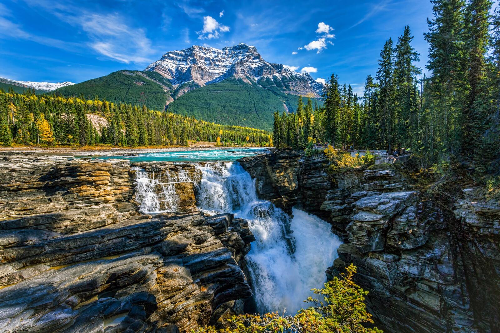 Обои Canadian Rockies Athabasca Falls река на рабочий стол