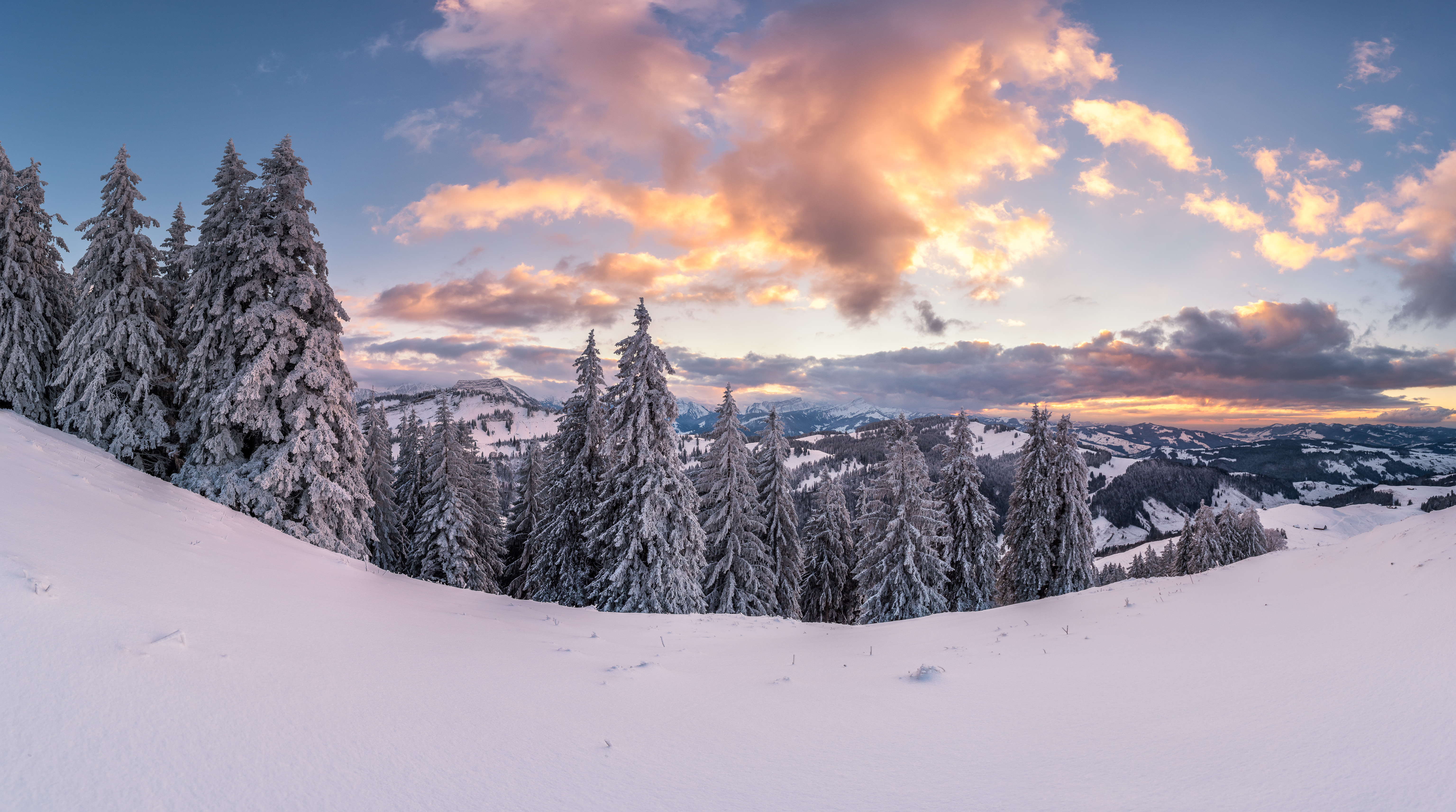 Фото бесплатно Закат на горе Хохальп 1529 м хребет Альпштайн, Швейцария, зима