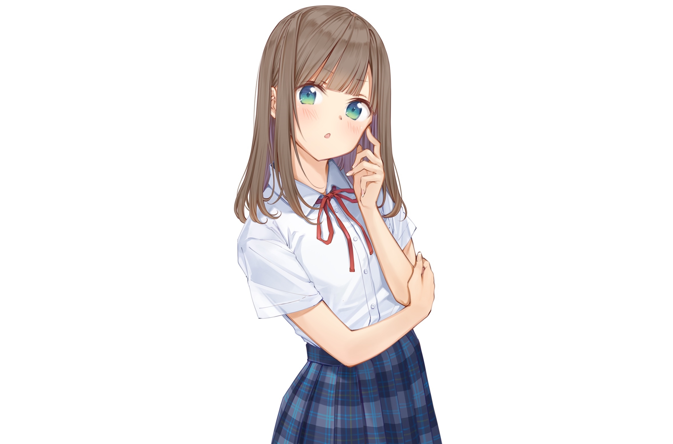 pretty anime girl with brown hair and blue eyes