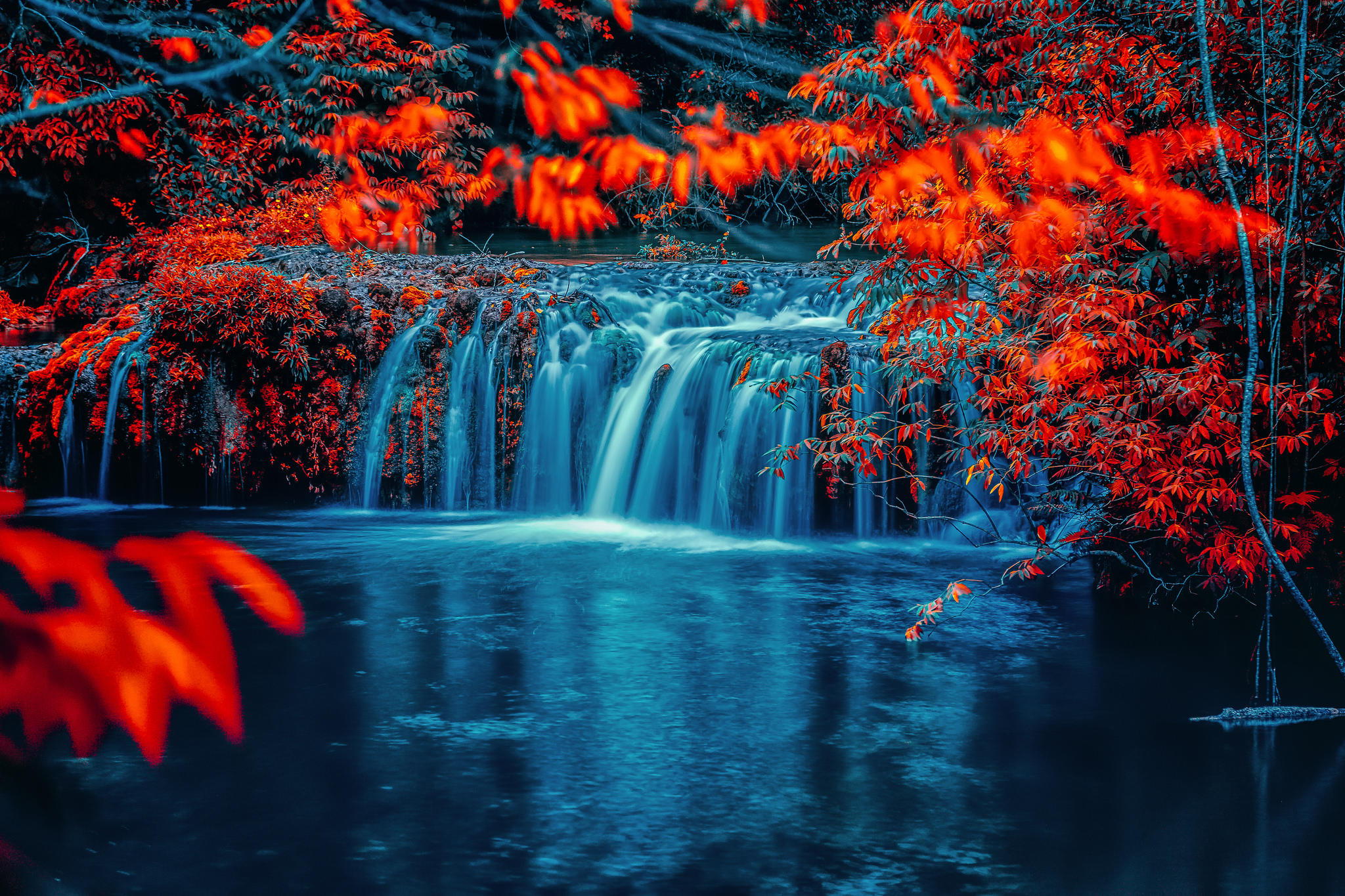 Wallpapers autumn pond waterfall on the desktop