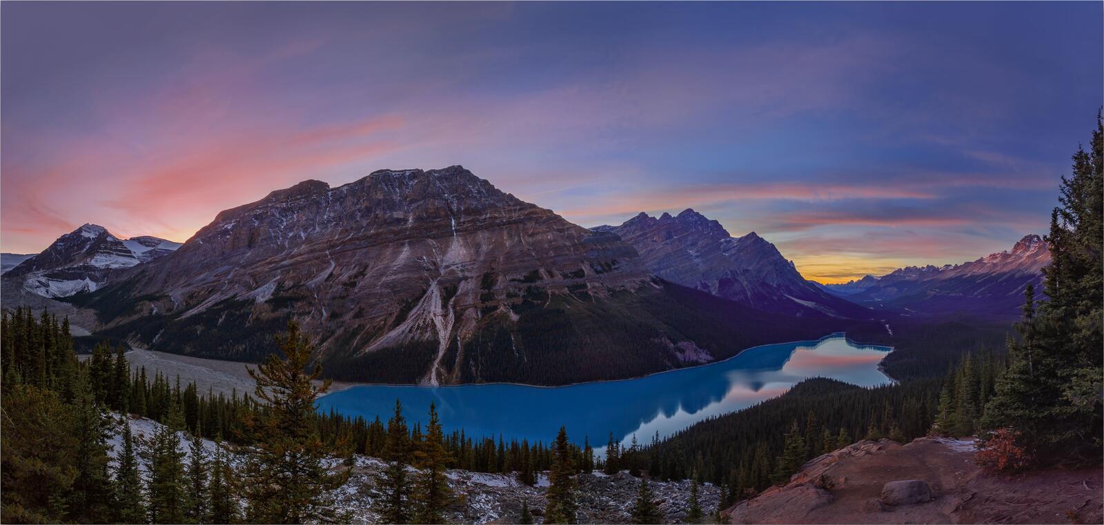 Wallpapers sunset Peyto Lake Banff National Park on the desktop