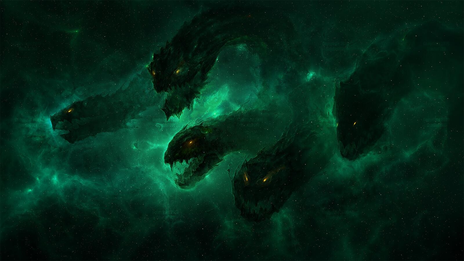Wallpapers monster hydra in the space snakes on the desktop