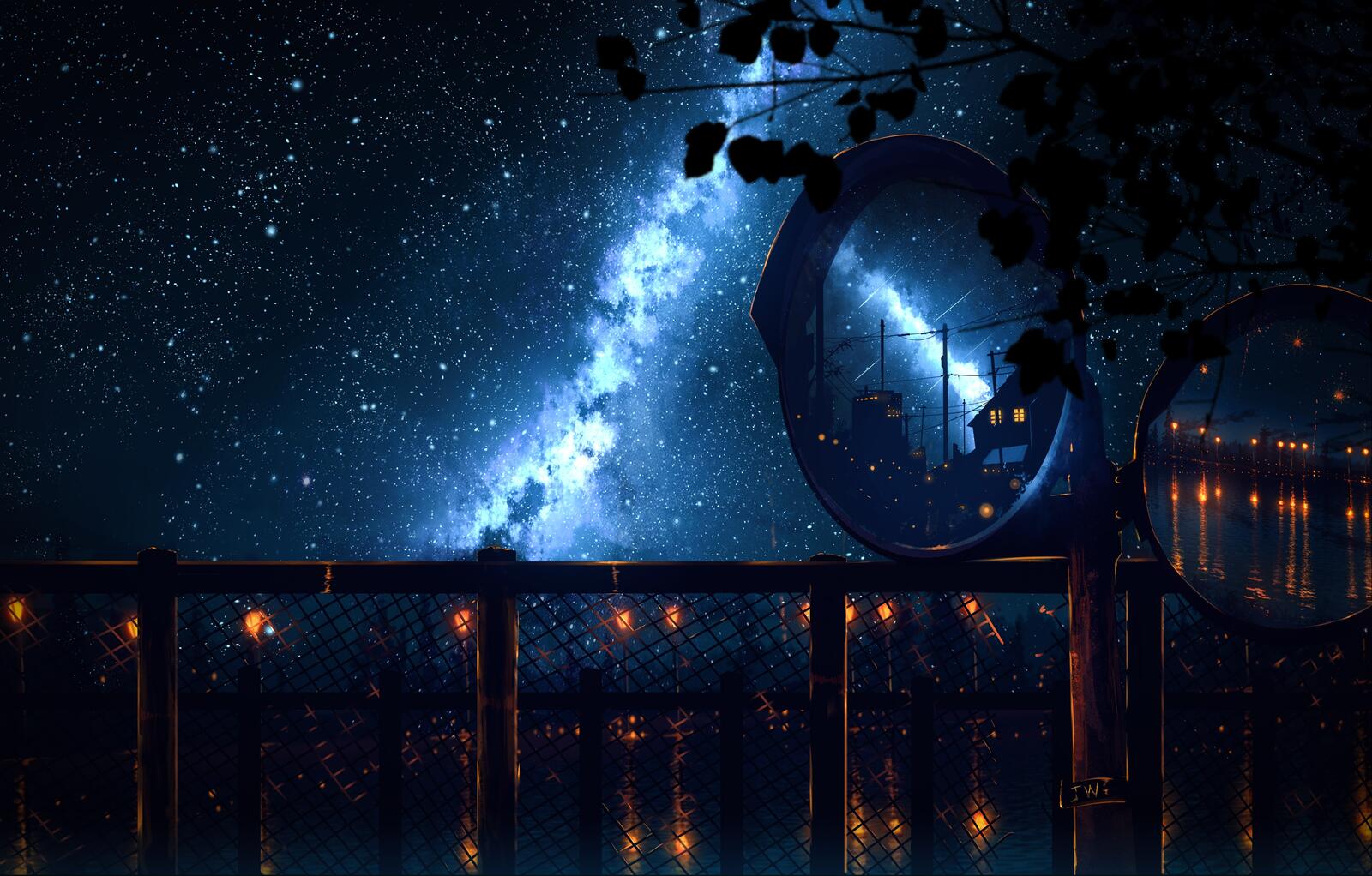 Обои звездное небо живописный забор на рабочий стол