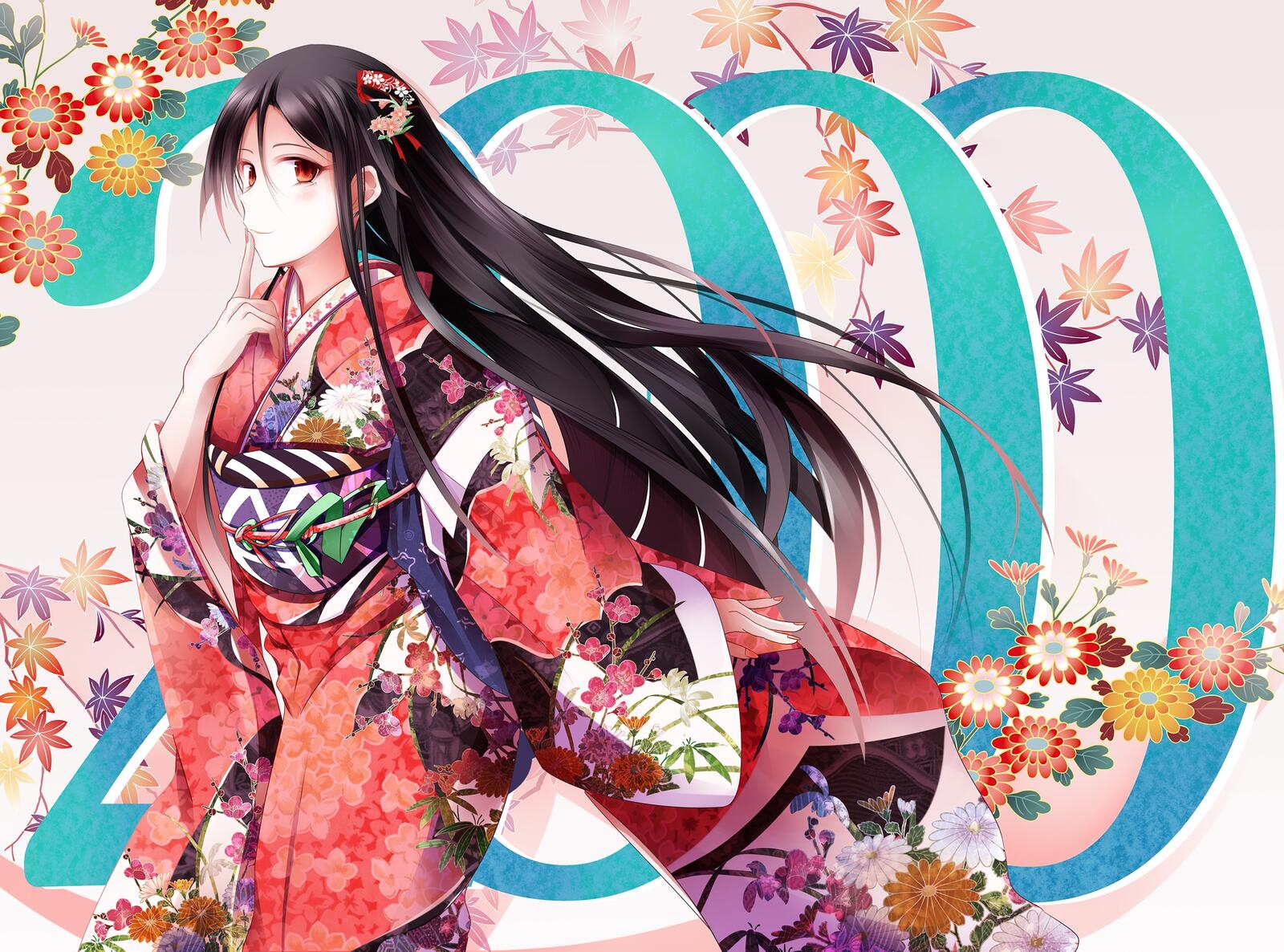 Wallpapers wallpaper anime girl kimono black hair on the desktop