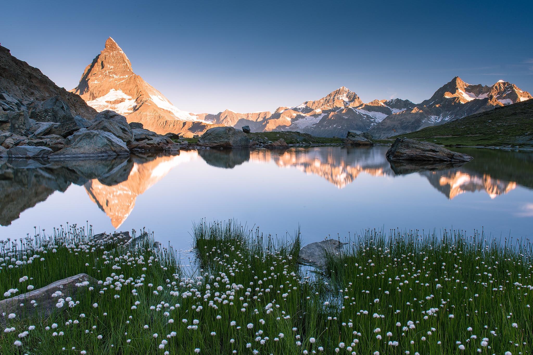 Wallpapers Sunrise on Lake Riffelsee Switzerland mountains on the desktop