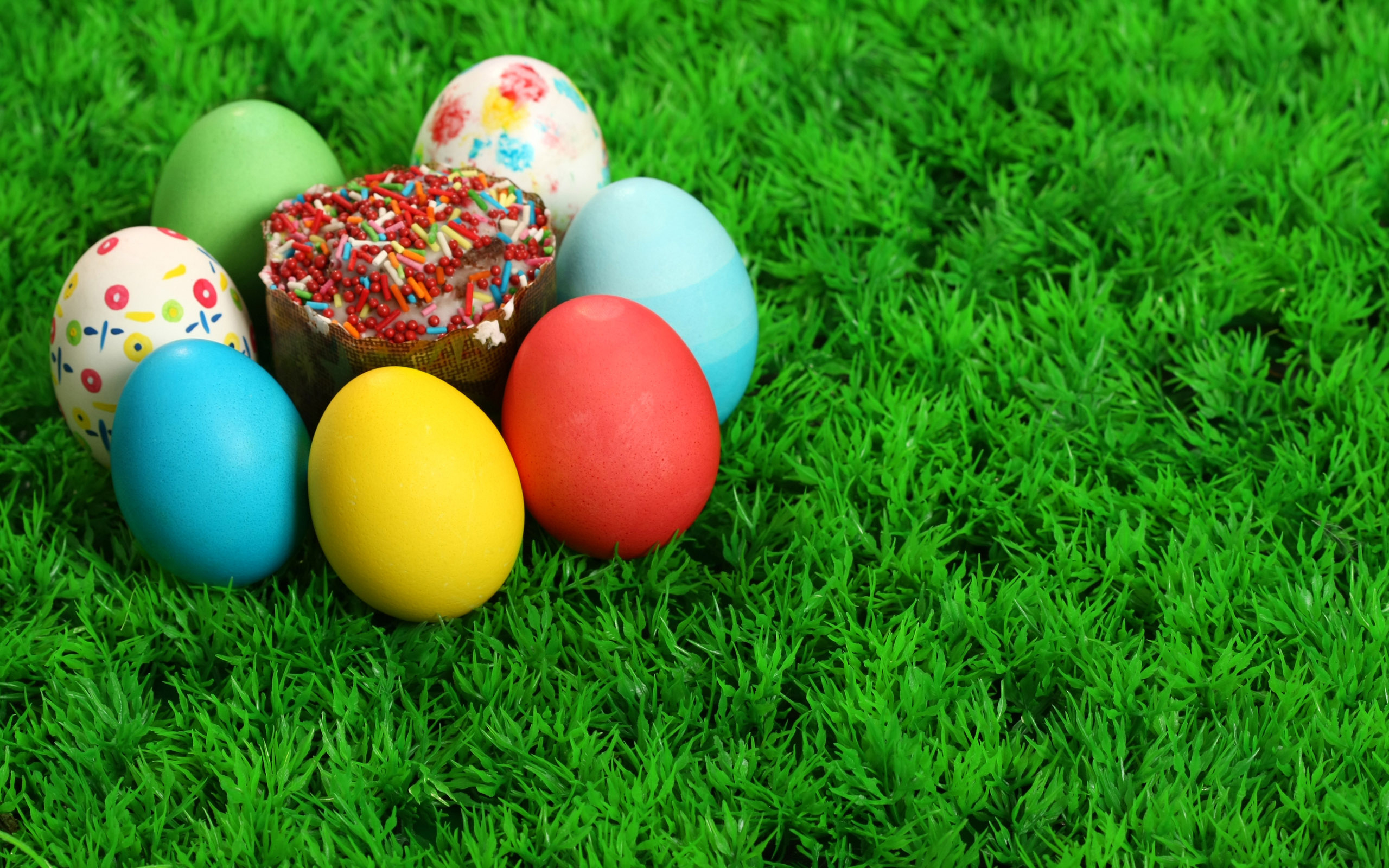 Photo free colored eggs, kulich, green grass